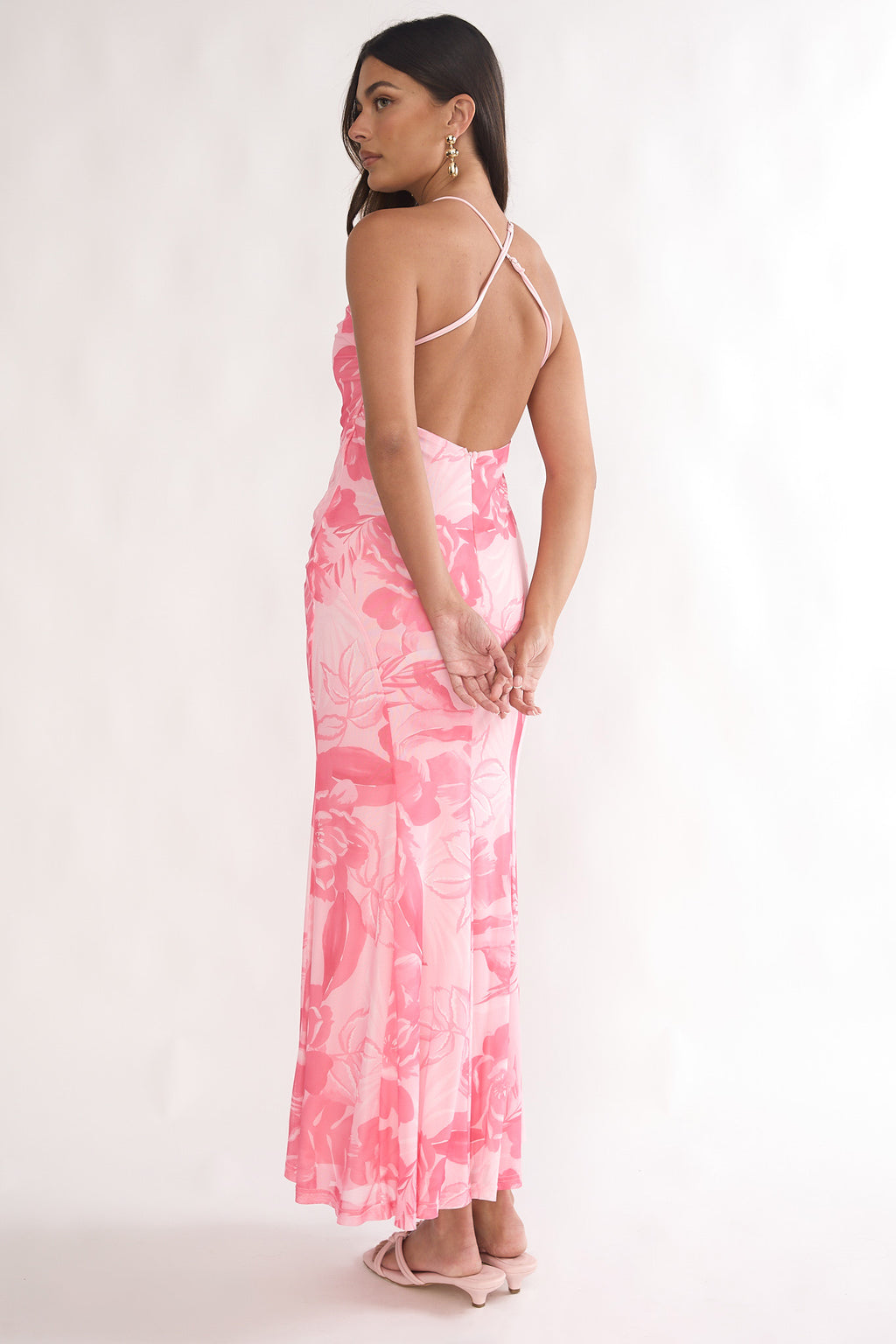 Meloria Low Back Maxi Dress Floral Pink by Selfie Leslie