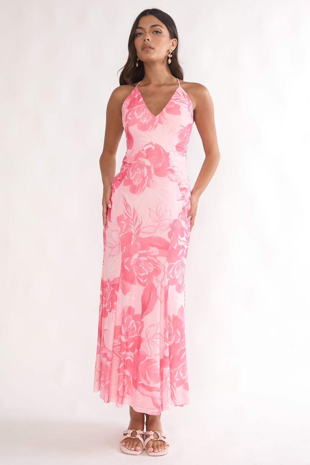 Meloria Low Back Maxi Dress Floral Pink by Selfie Leslie