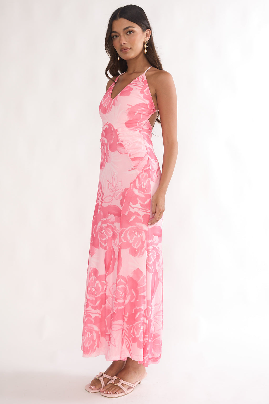Meloria Low Back Maxi Dress Floral Pink by Selfie Leslie