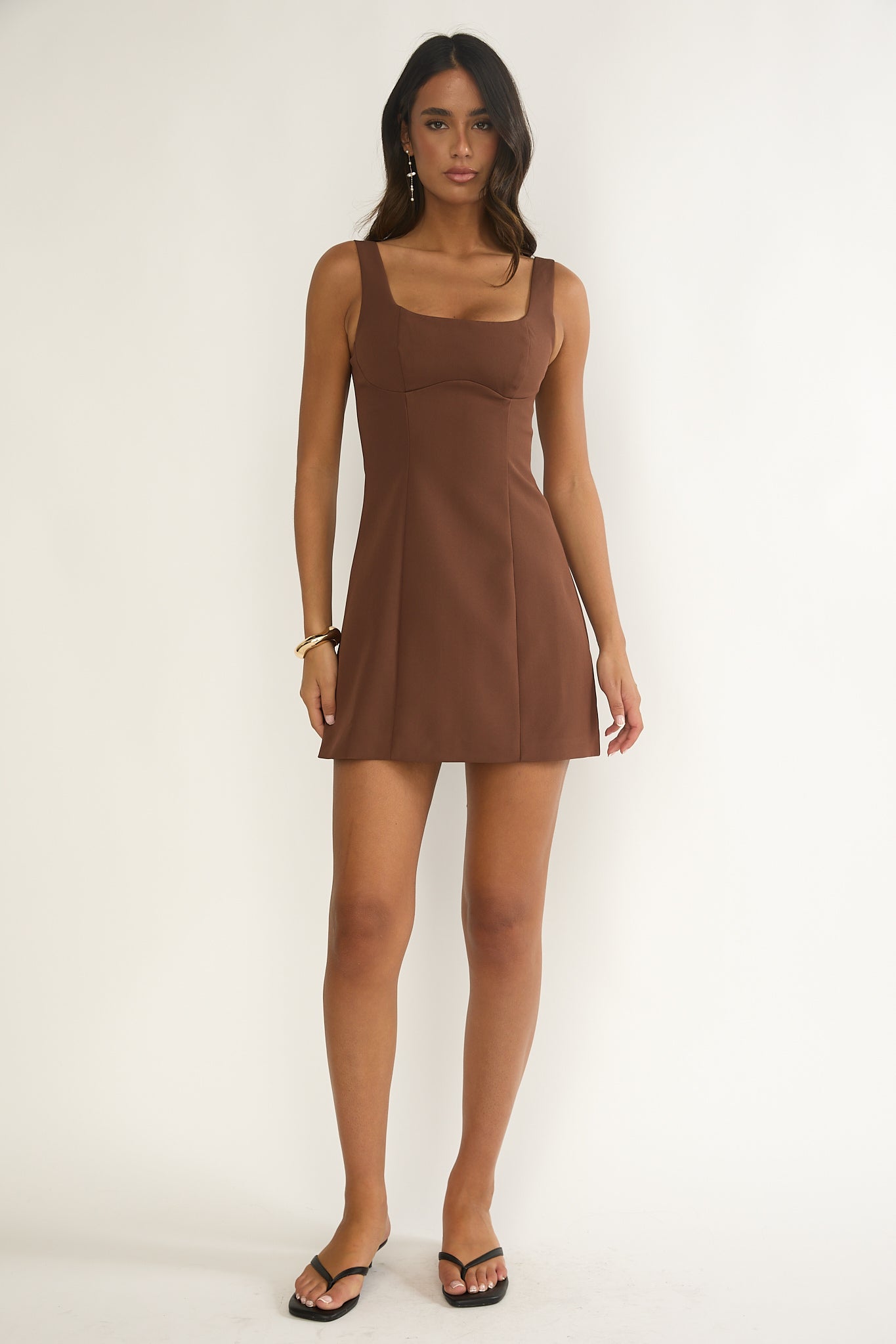 Saryna Square Neckline Mini Dress Coffee | Selfie Leslie