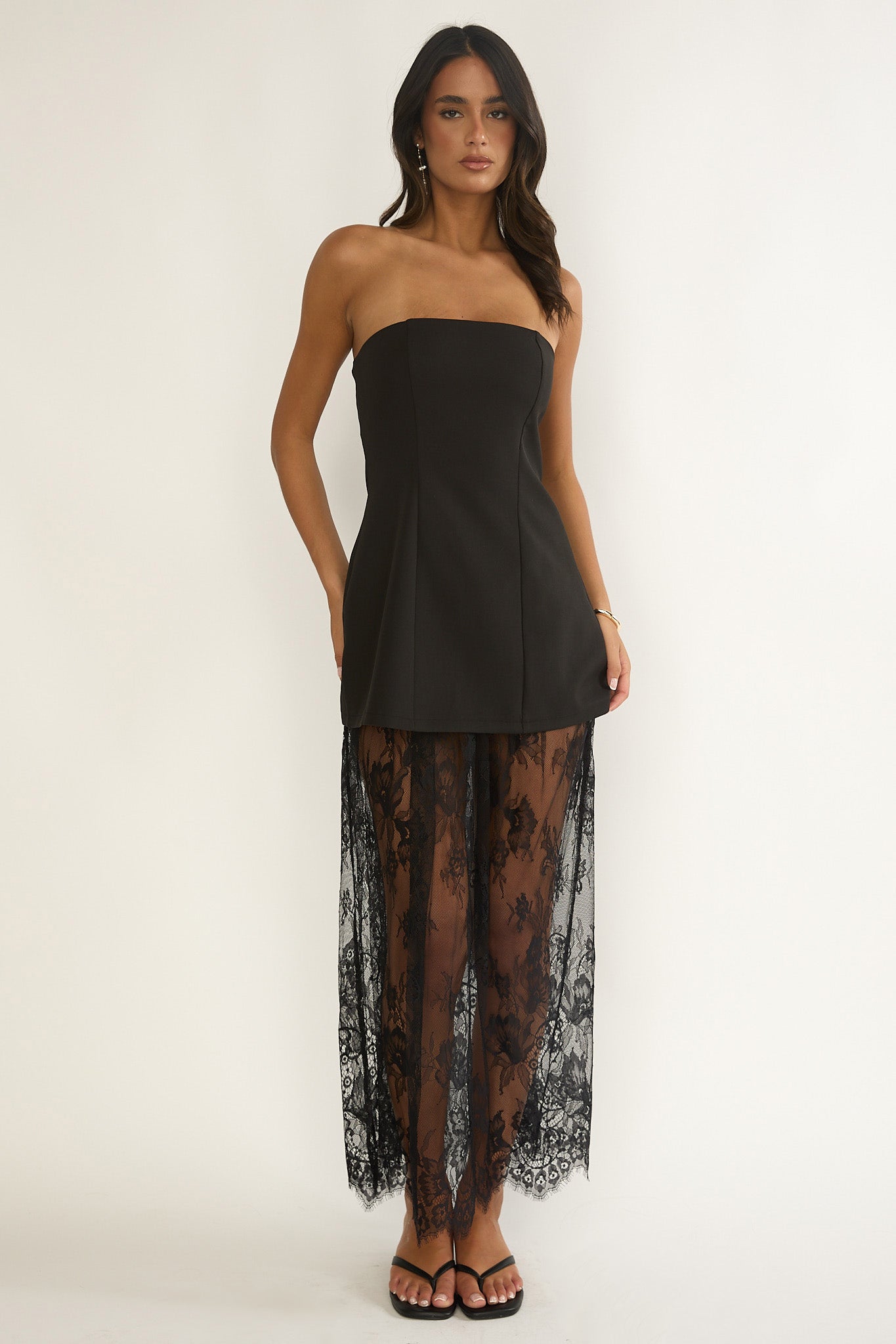 Talina Strapless Two-Piece Lace Skort Set Black - XL Talina Strapless Two-Piece Lace Skort Set Black - XL