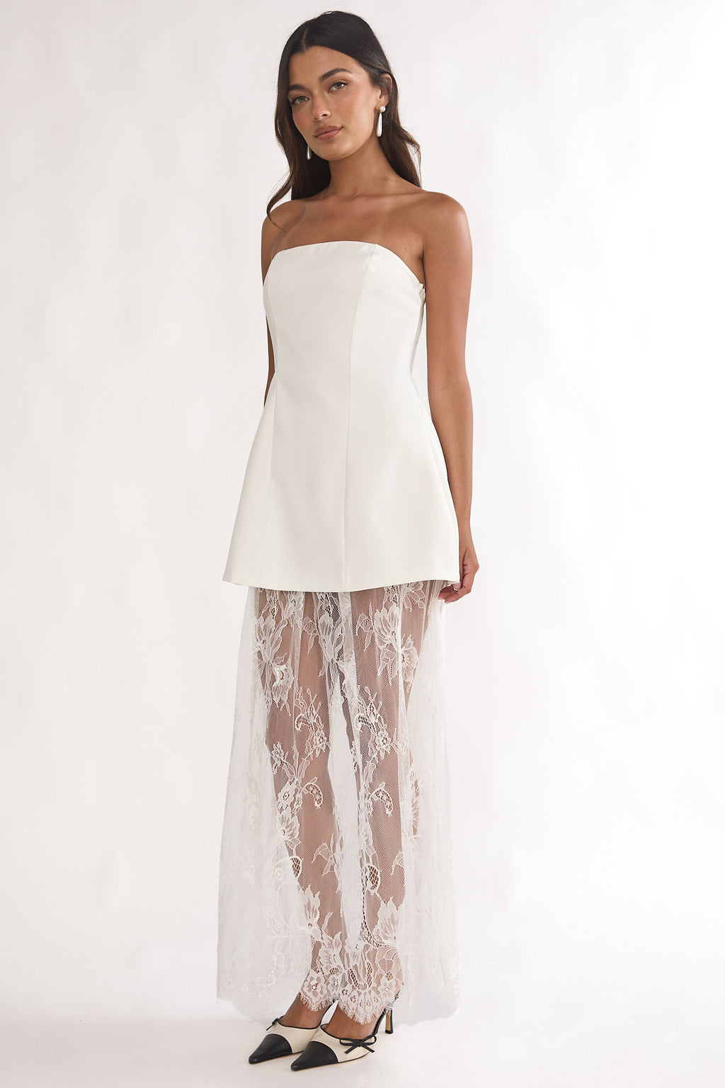 Talina Strapless Two-Piece Lace Skort Set White by Selfie Leslie