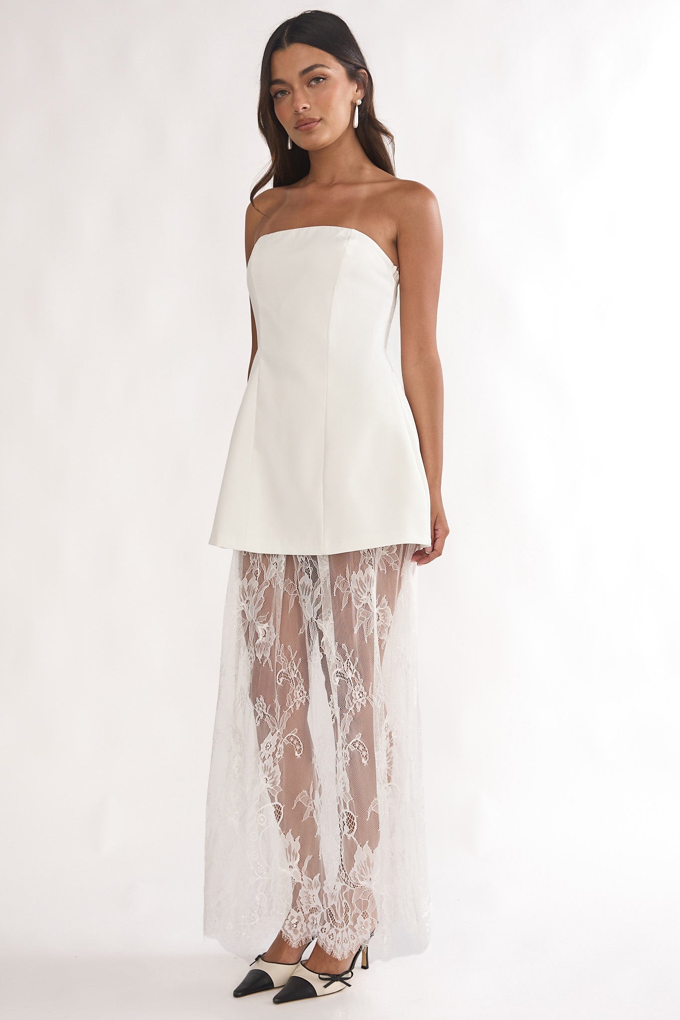 Talina Strapless Two-Piece Lace Skort Set White by Selfie Leslie