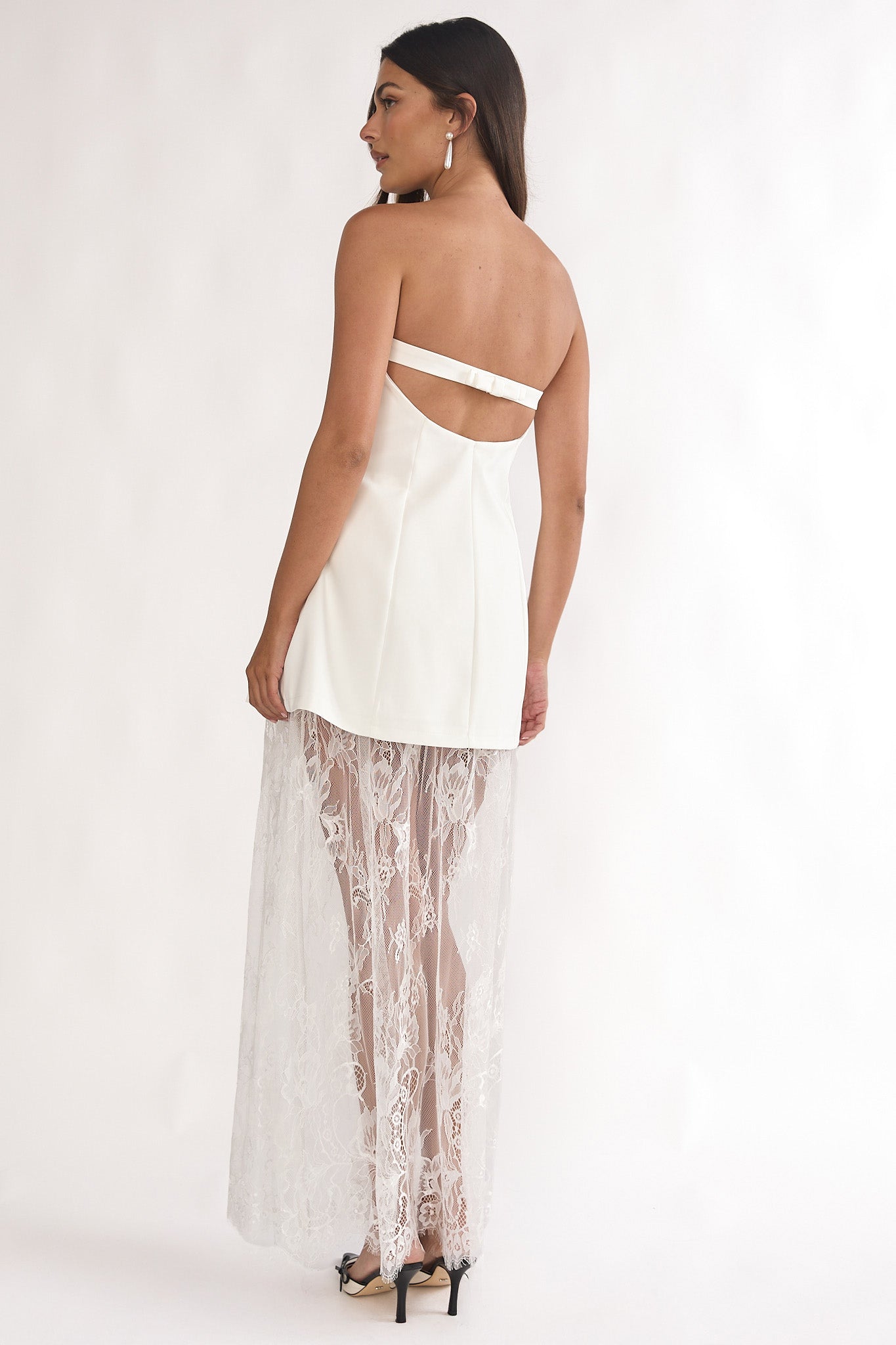 Talina Strapless Two-Piece Lace Skort Set White | Selfie Leslie