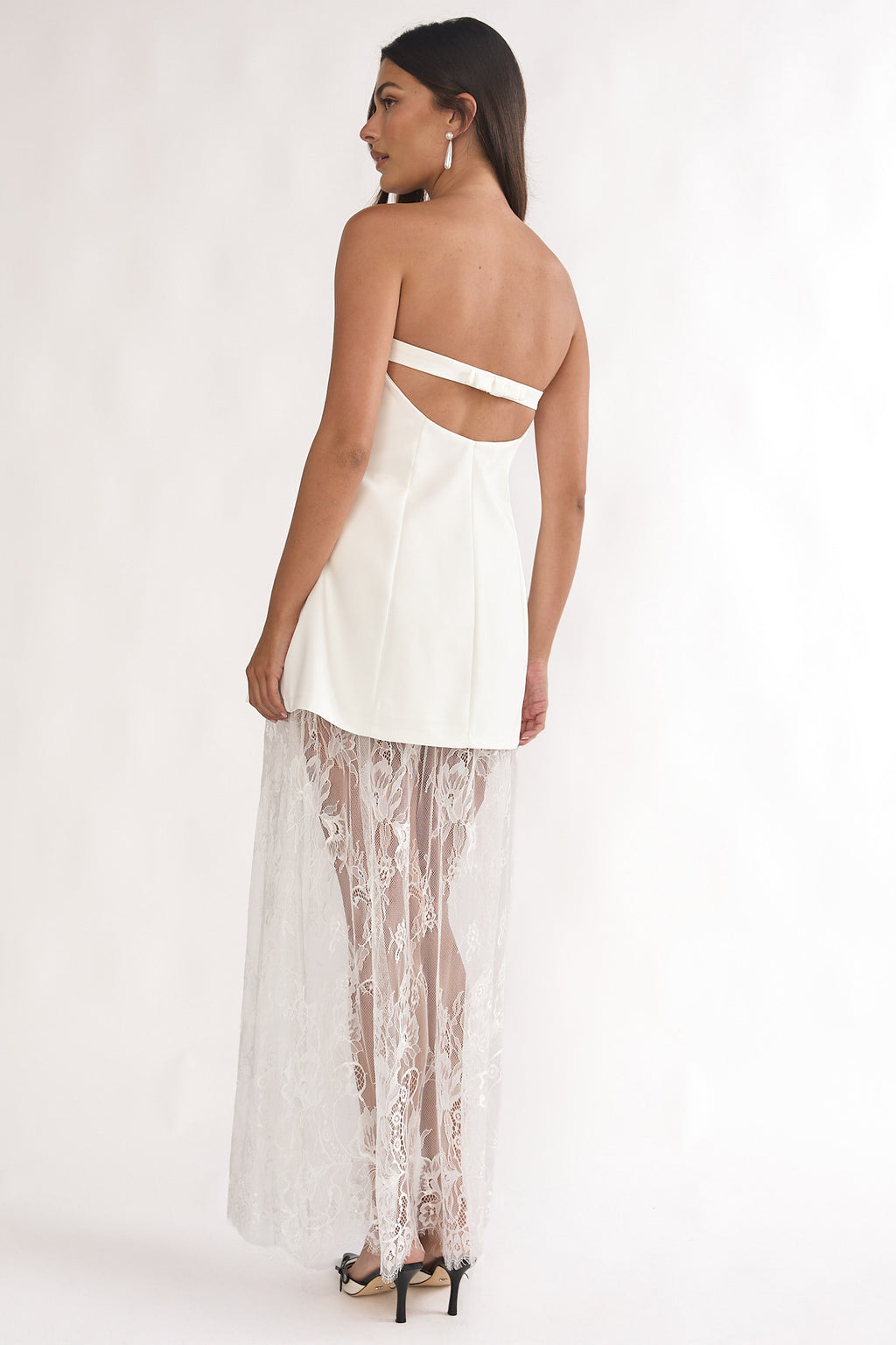 Talina Strapless Two-Piece Lace Skort Set White by Selfie Leslie