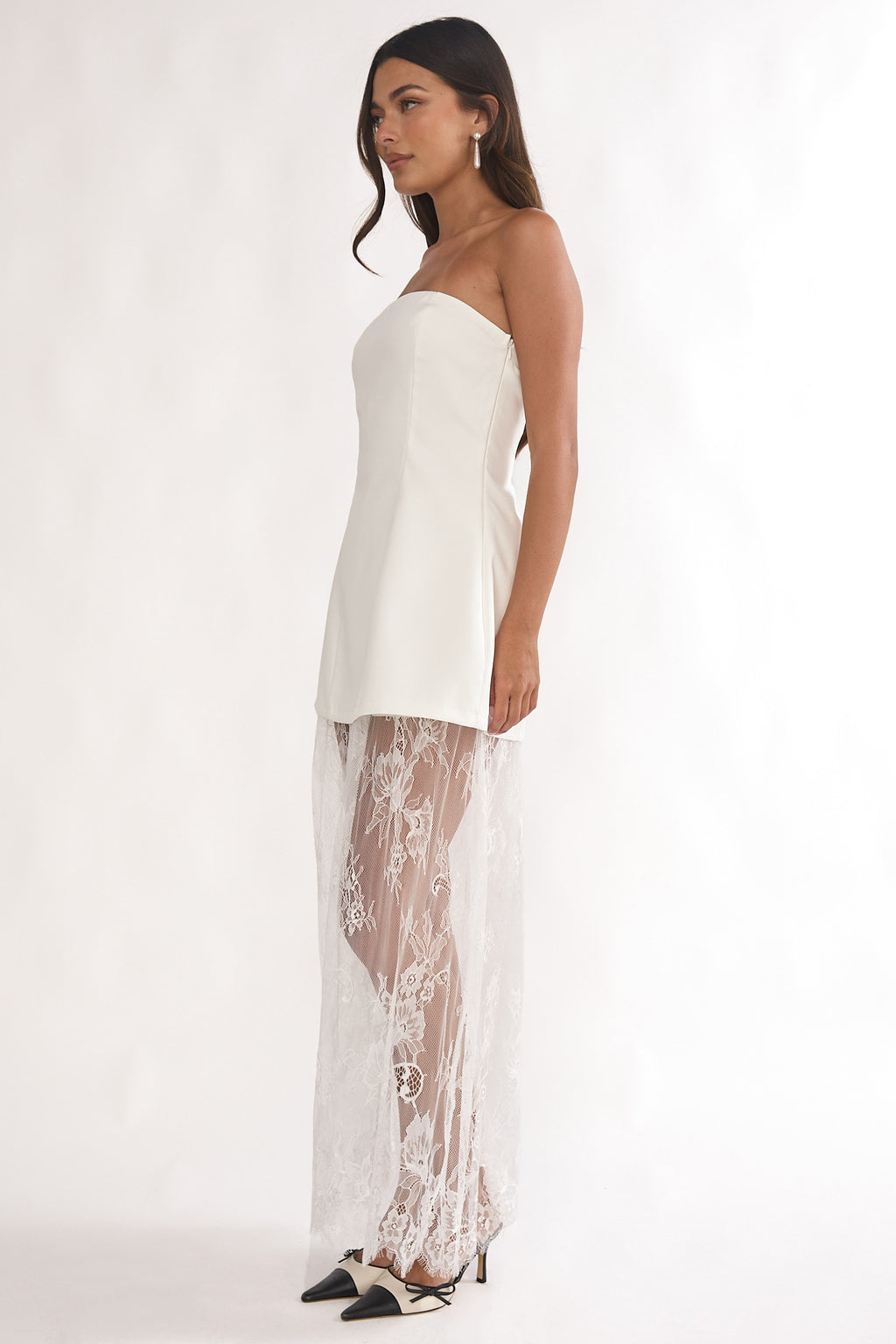 Talina Strapless Two-Piece Lace Skort Set White by Selfie Leslie