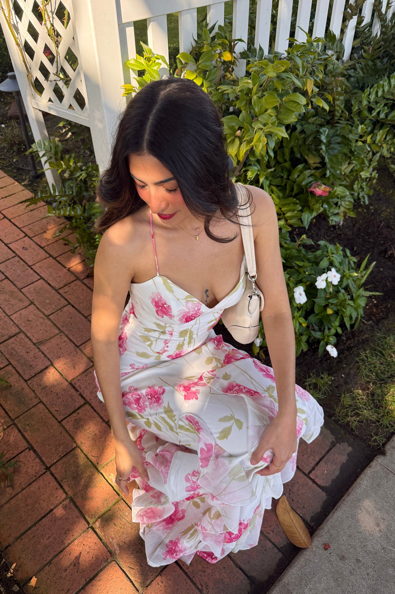 Charlisa Strappy Back Ruffle Maxi Dress Flowers White | Selfie Leslie