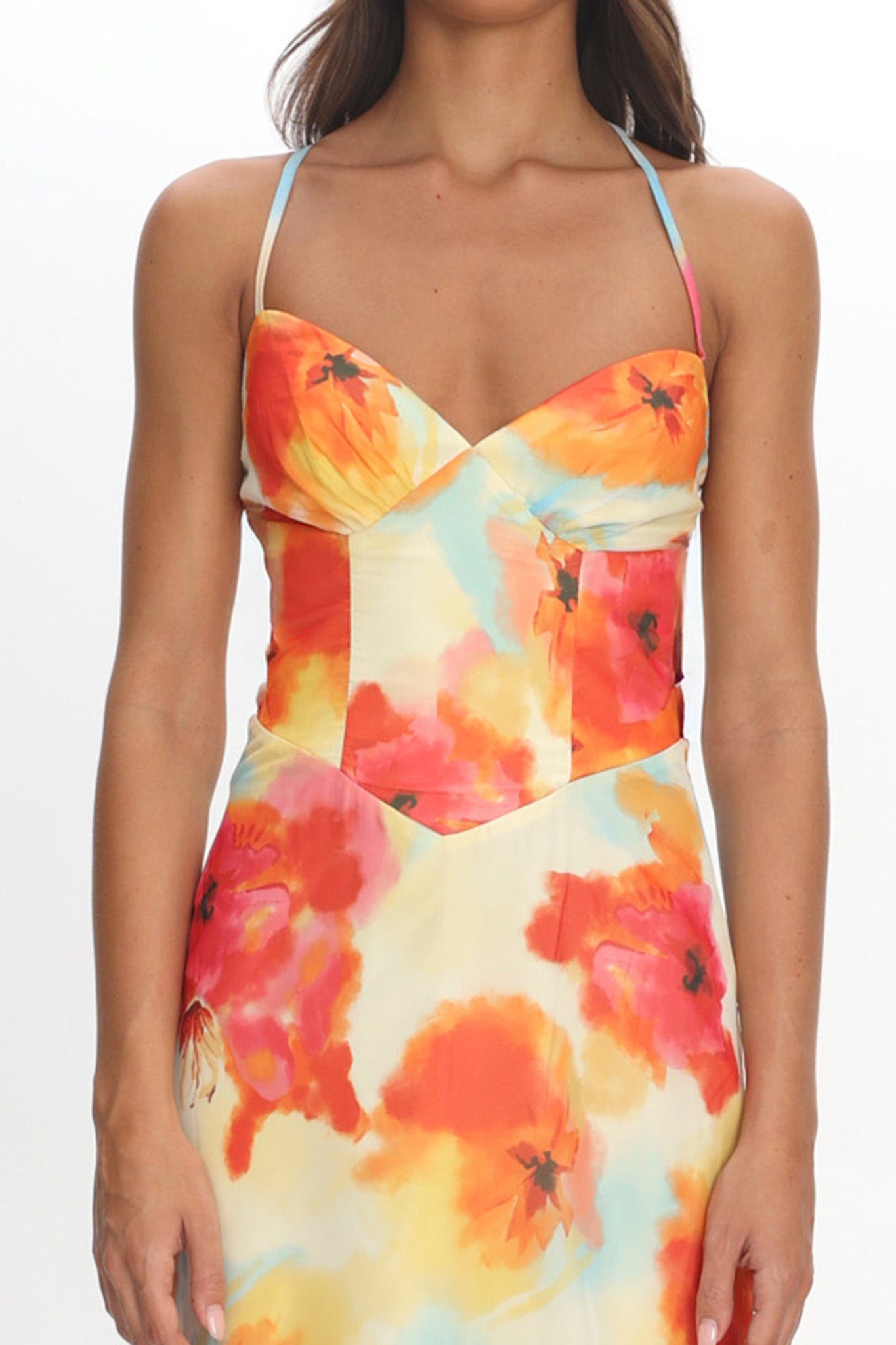 Charlisa Strappy Back Ruffle Maxi Dress Flowers Orange