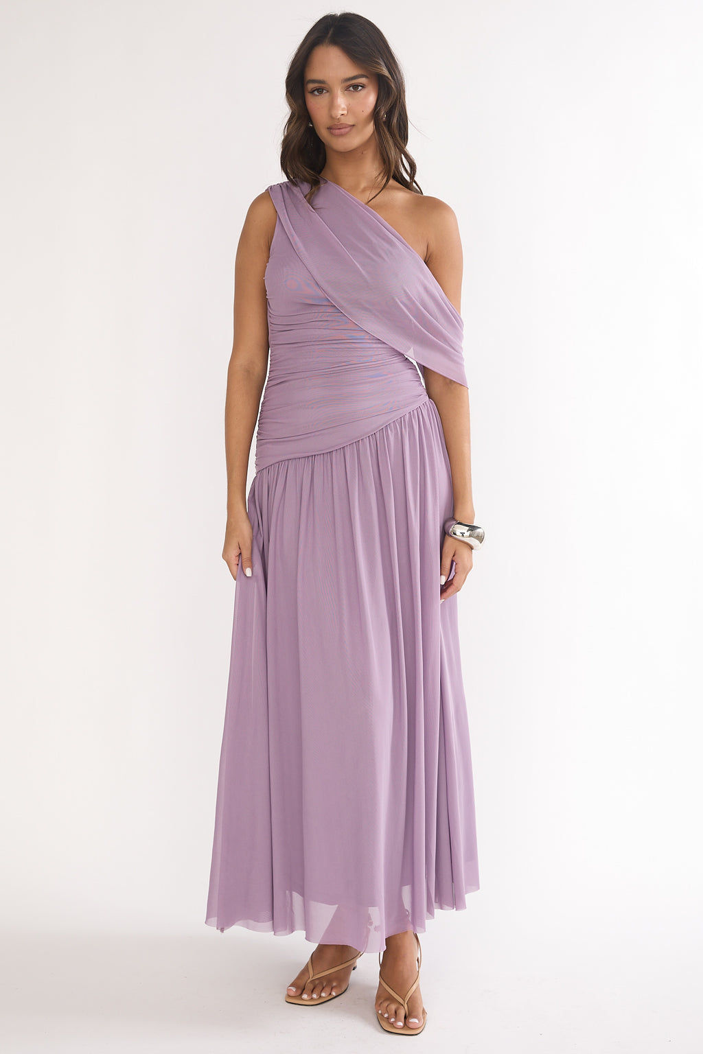 Amretha Asymmetric Neckline Maxi Dress Amethyst by Selfie Leslie