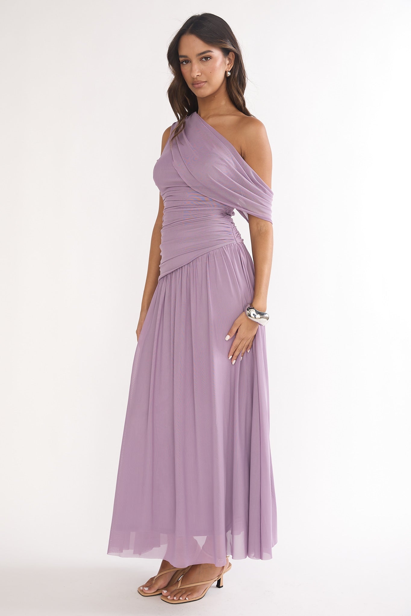 Amretha Asymmetric Neckline Maxi Dress Amethyst by Selfie Leslie