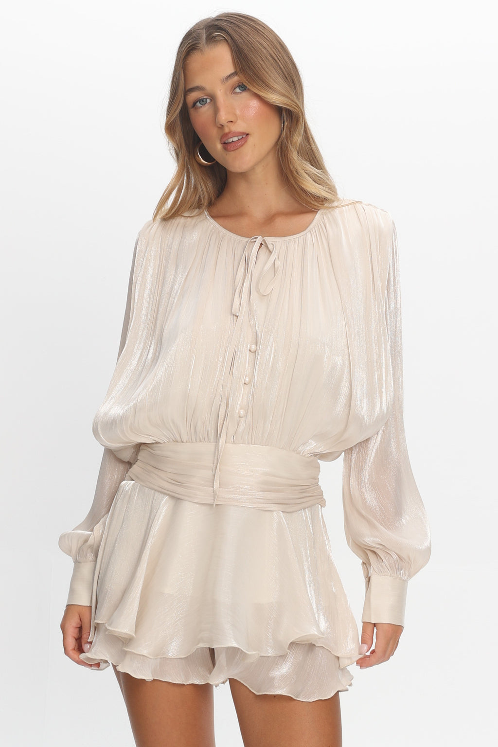 Fontaine Long Sleeve Layered Romper Oyster