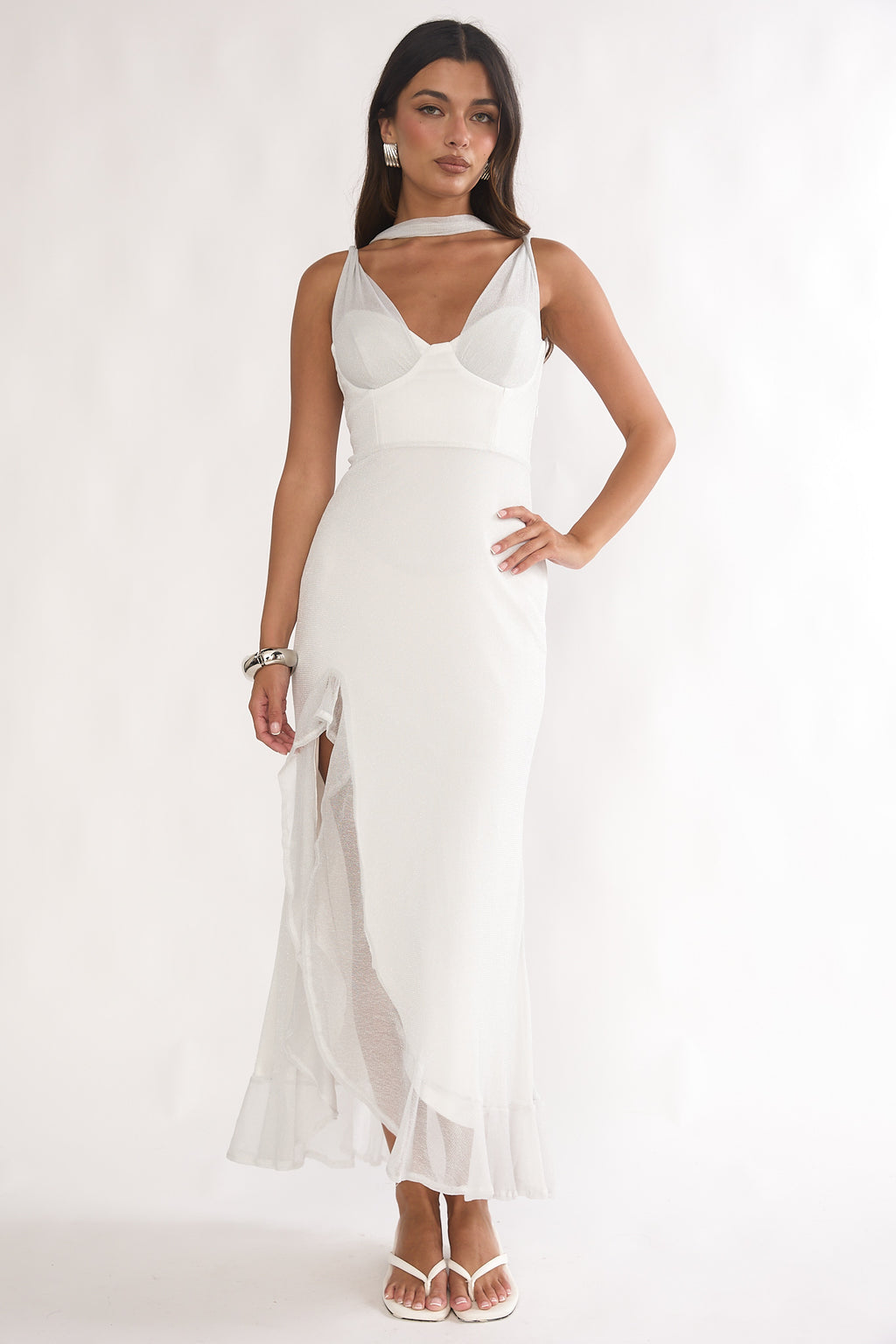 Chantrelle Twist Back Split Maxi Dress Silver by Selfie Leslie