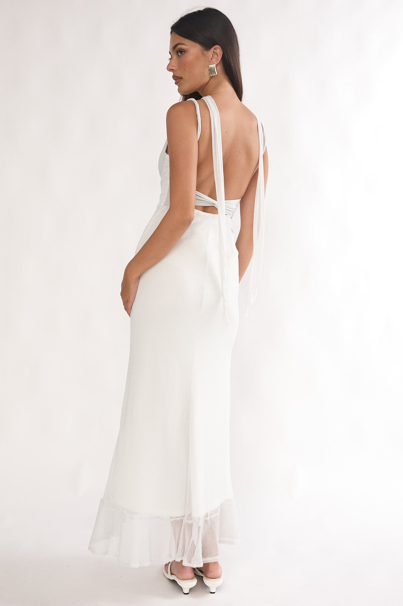 Chantrelle Twist Back Split Maxi Dress Silver by Selfie Leslie