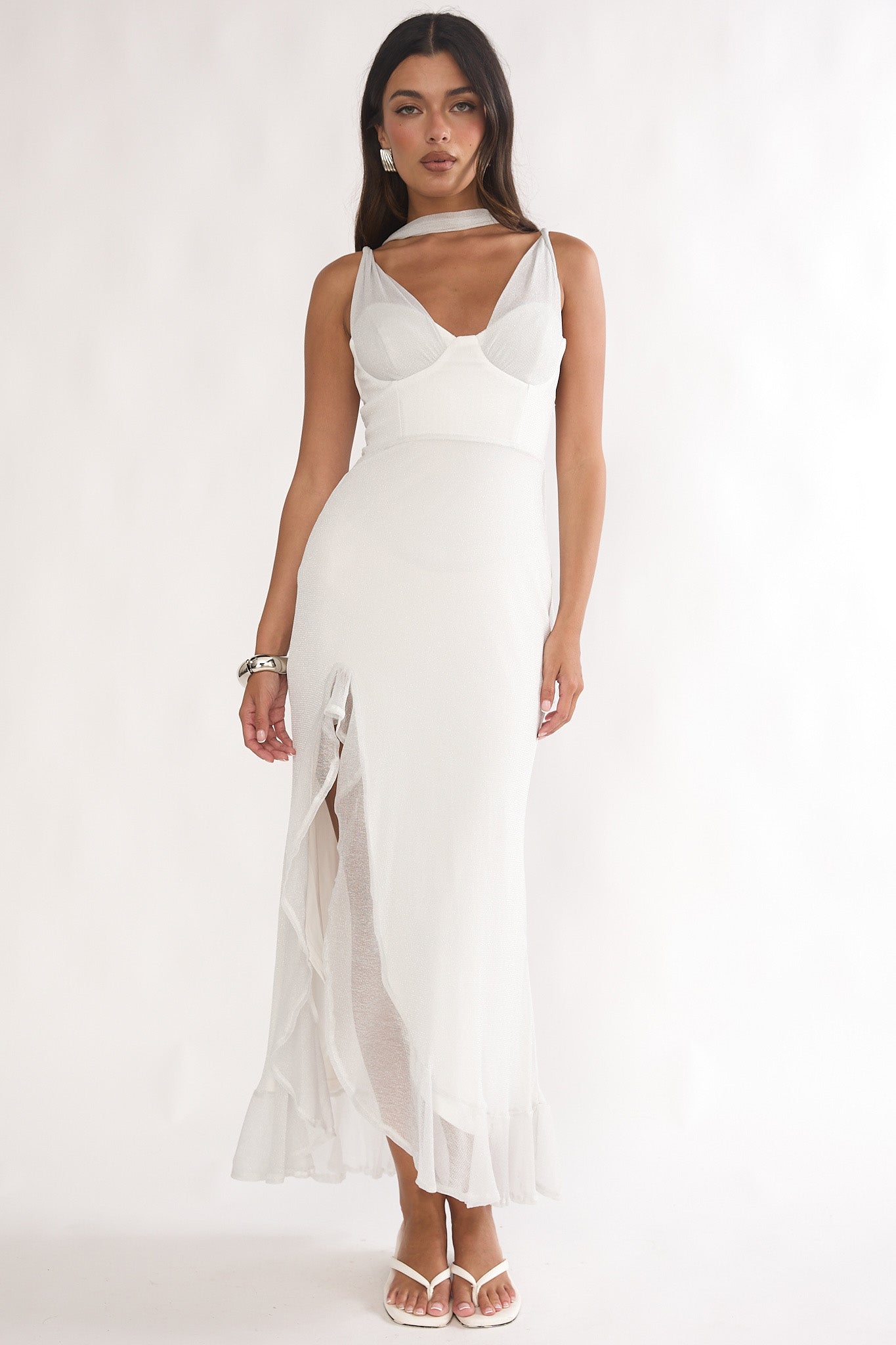 Chantrelle Twist Back Split Maxi Dress Silver by Selfie Leslie