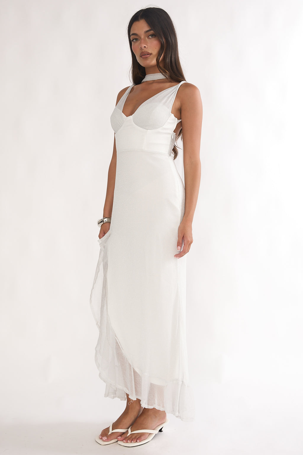 Chantrelle Twist Back Split Maxi Dress Silver by Selfie Leslie