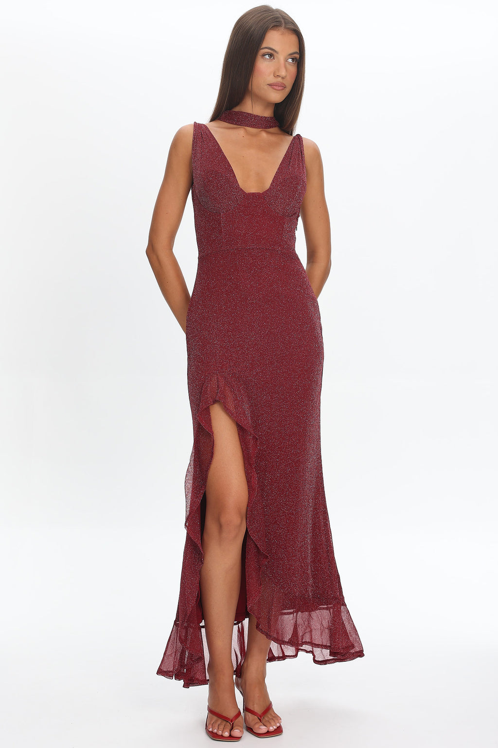 Chantrelle Twist Back Split Maxi Dress Wine by Selfie Leslie