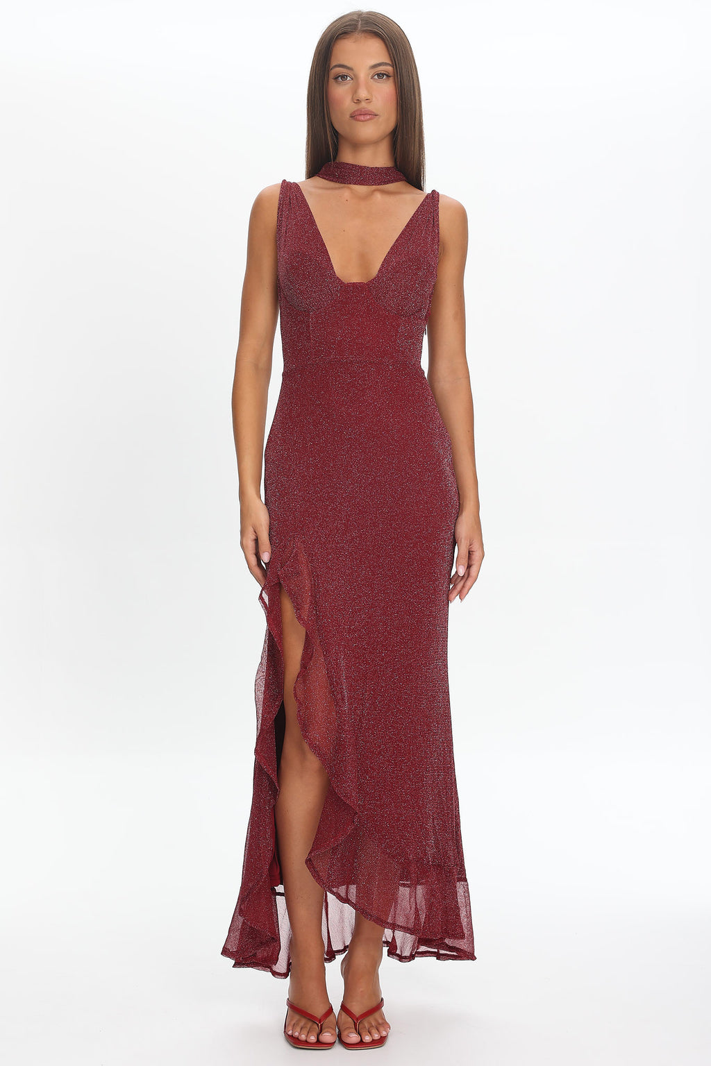 Chantrelle Twist Back Split Maxi Dress Wine by Selfie Leslie