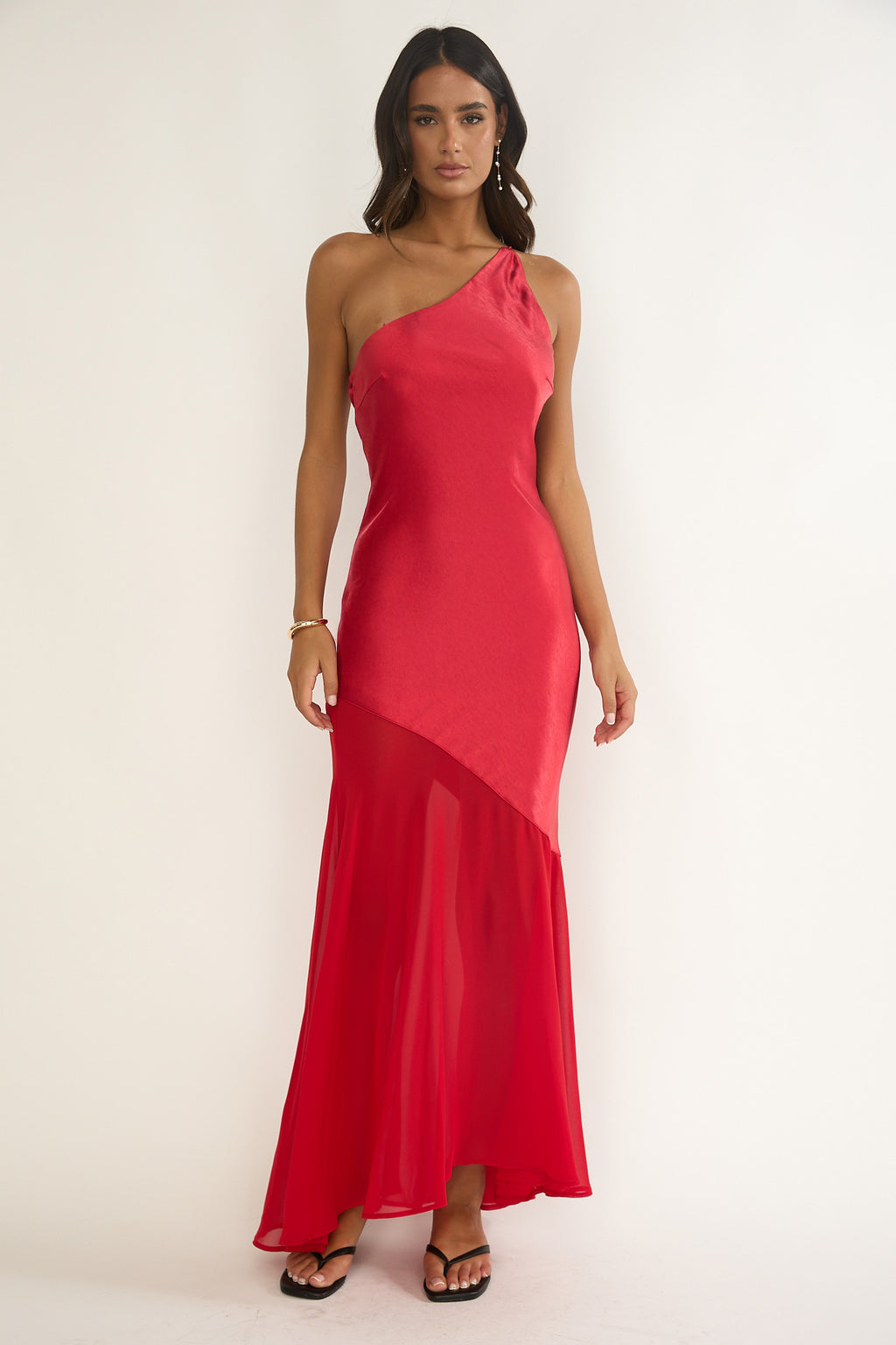 one shoulder long sleeve red dress Vintage Y2K Red KnitOne Shoulder Long Sleeve Side Slit Bodycon Maxi Dress XS/S
