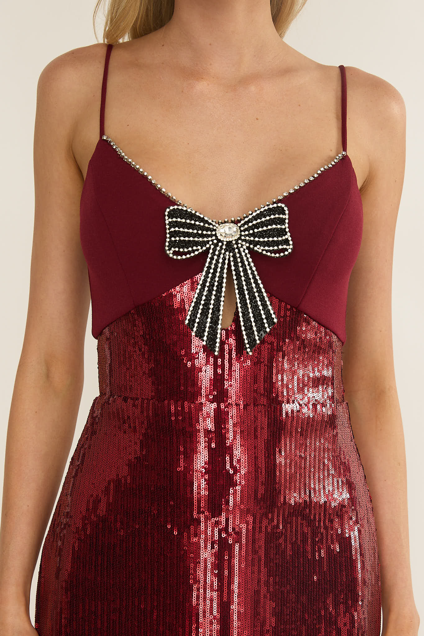 Nolani Sequin Bow & Diamante Maxi Dress Wine by Selfie Leslie