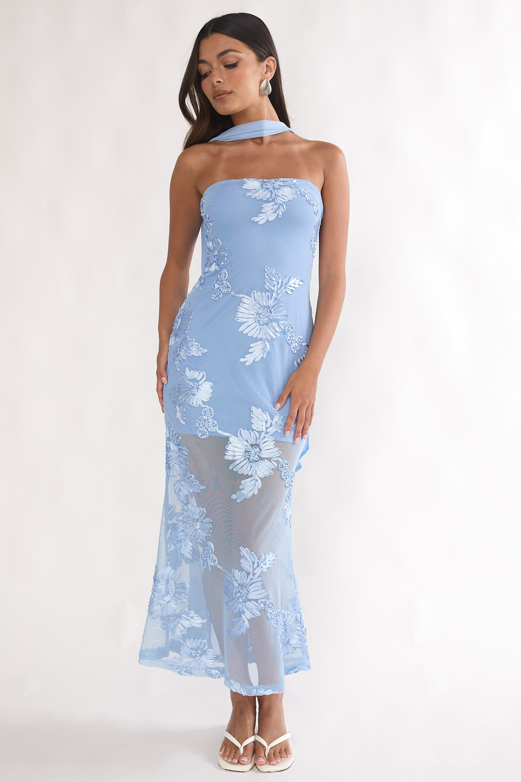Vivia Strapless Embellished Maxi Dress Blue by Selfie Leslie