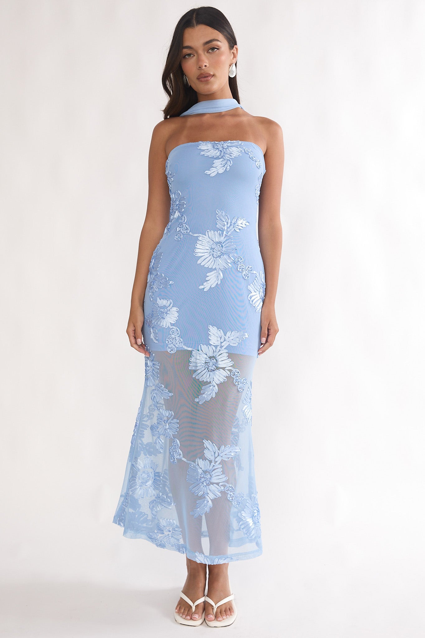 Vivia Strapless Embellished Maxi Dress Blue by Selfie Leslie