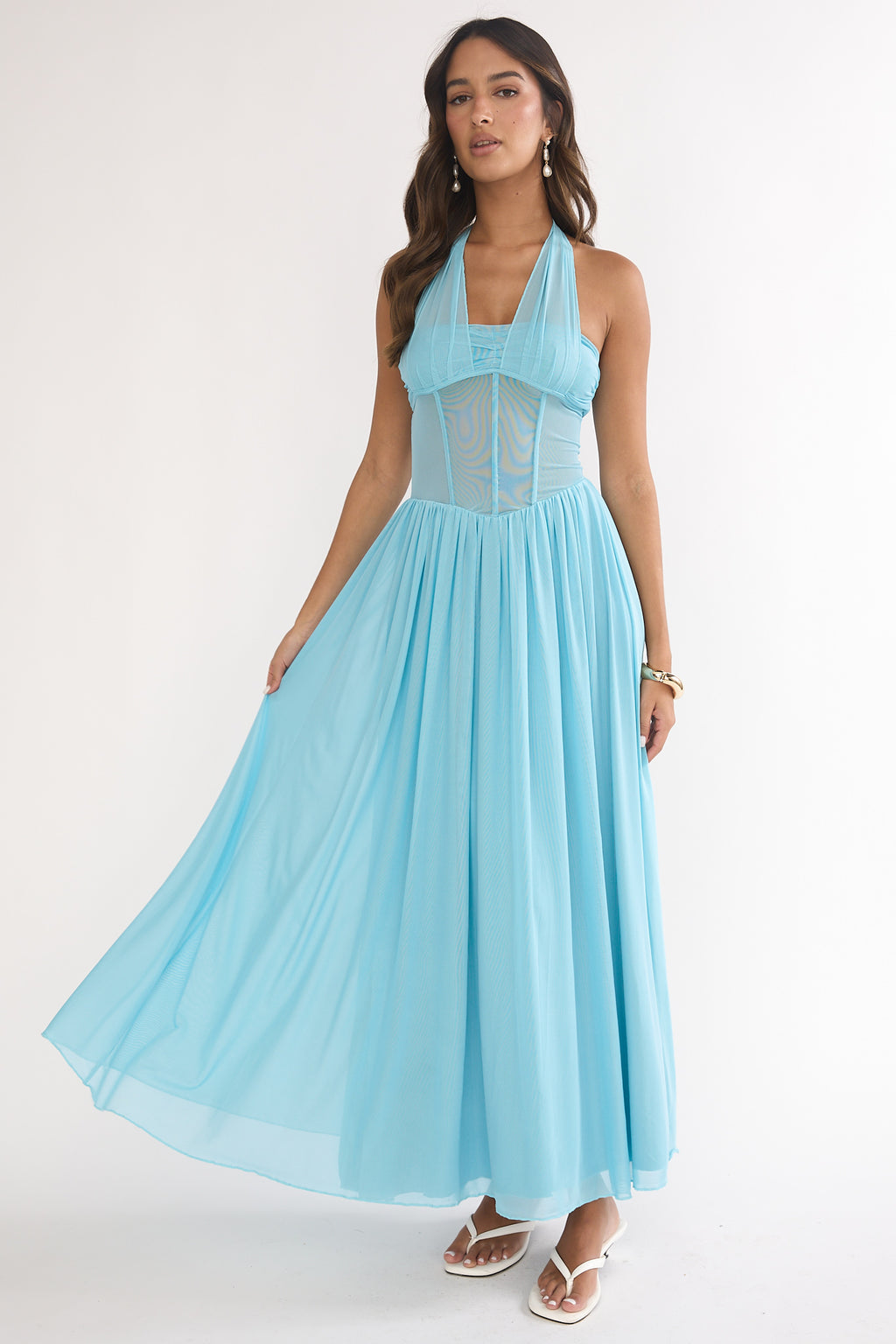 Jovella Halterneck Mesh Dress Blue by Selfie Leslie