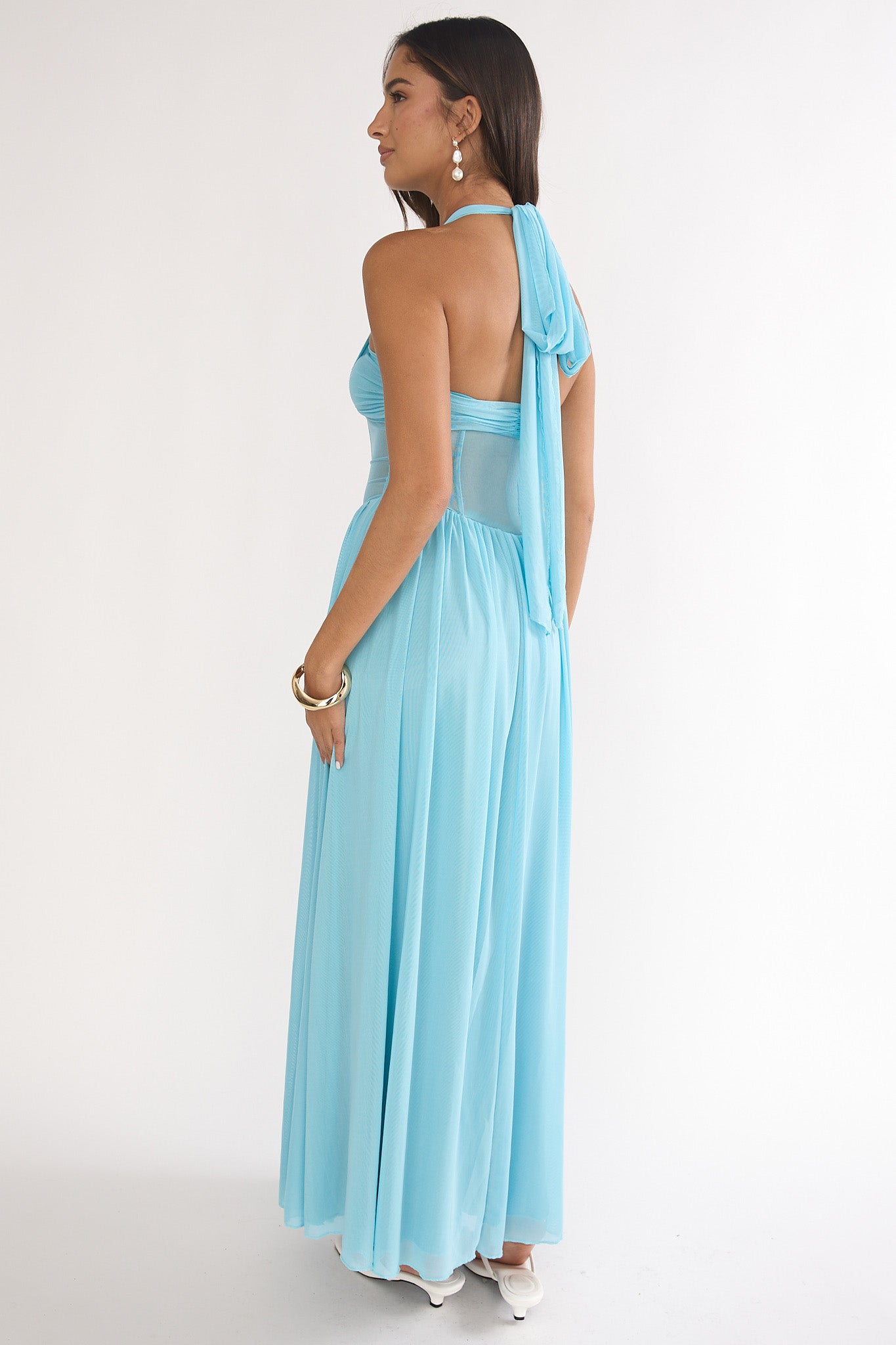 Jovella Halterneck Mesh Dress Blue by Selfie Leslie