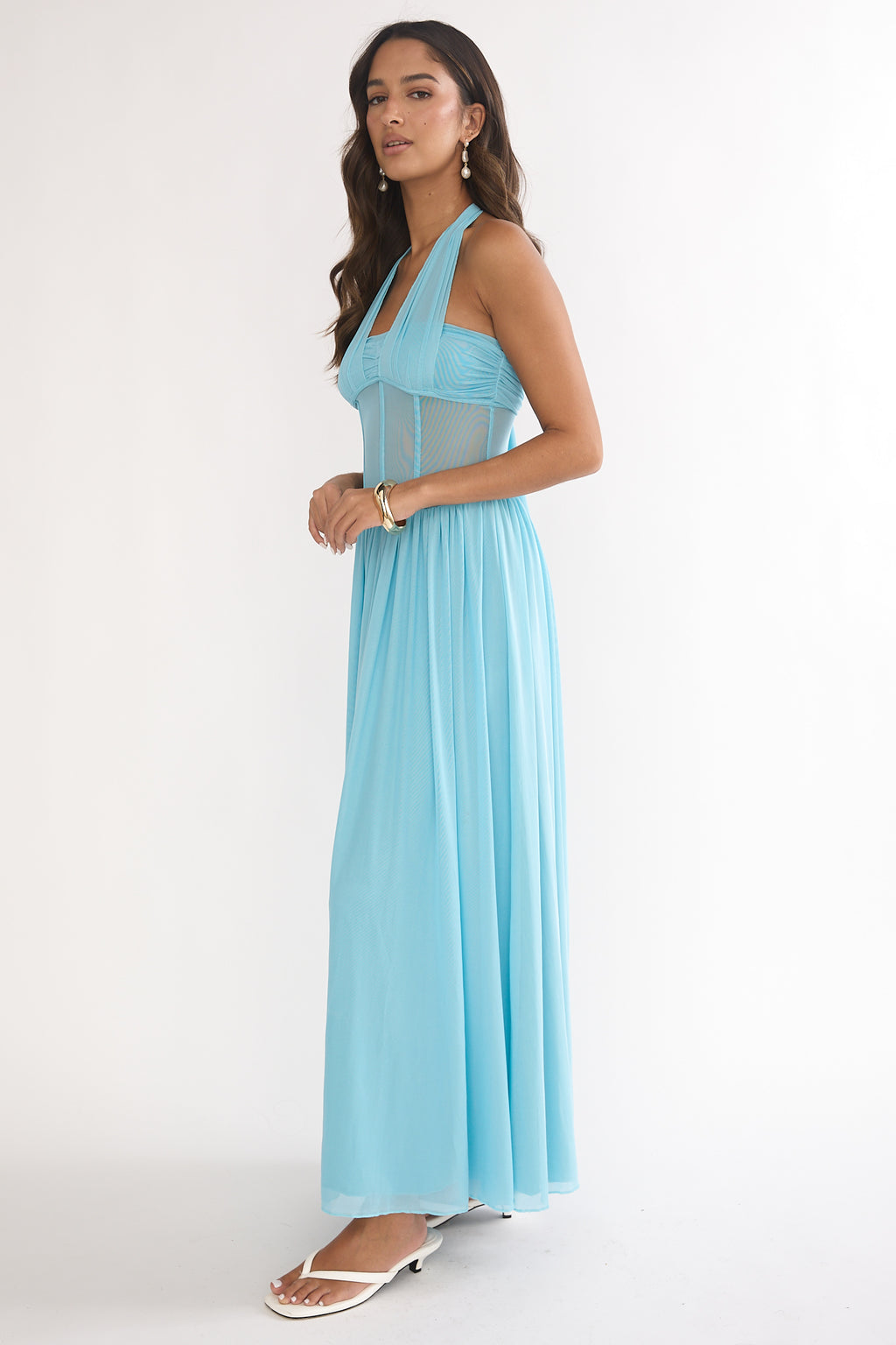 Jovella Halterneck Mesh Dress Blue by Selfie Leslie