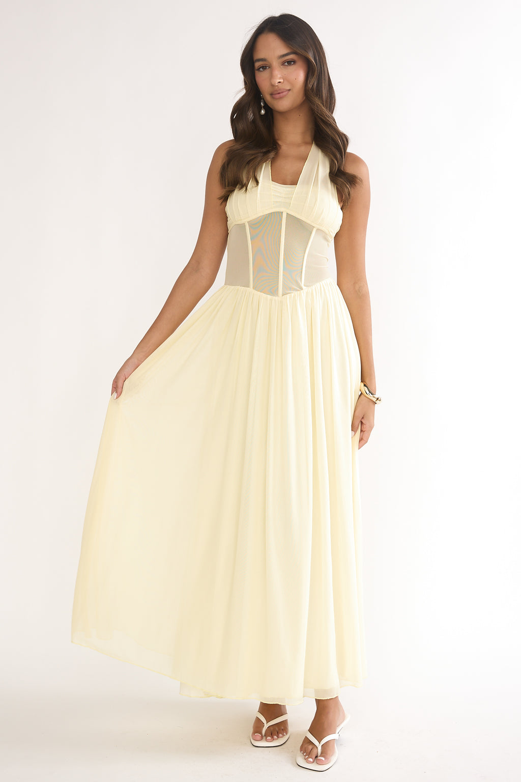 Jovella Halterneck Mesh Dress Butter by Selfie Leslie