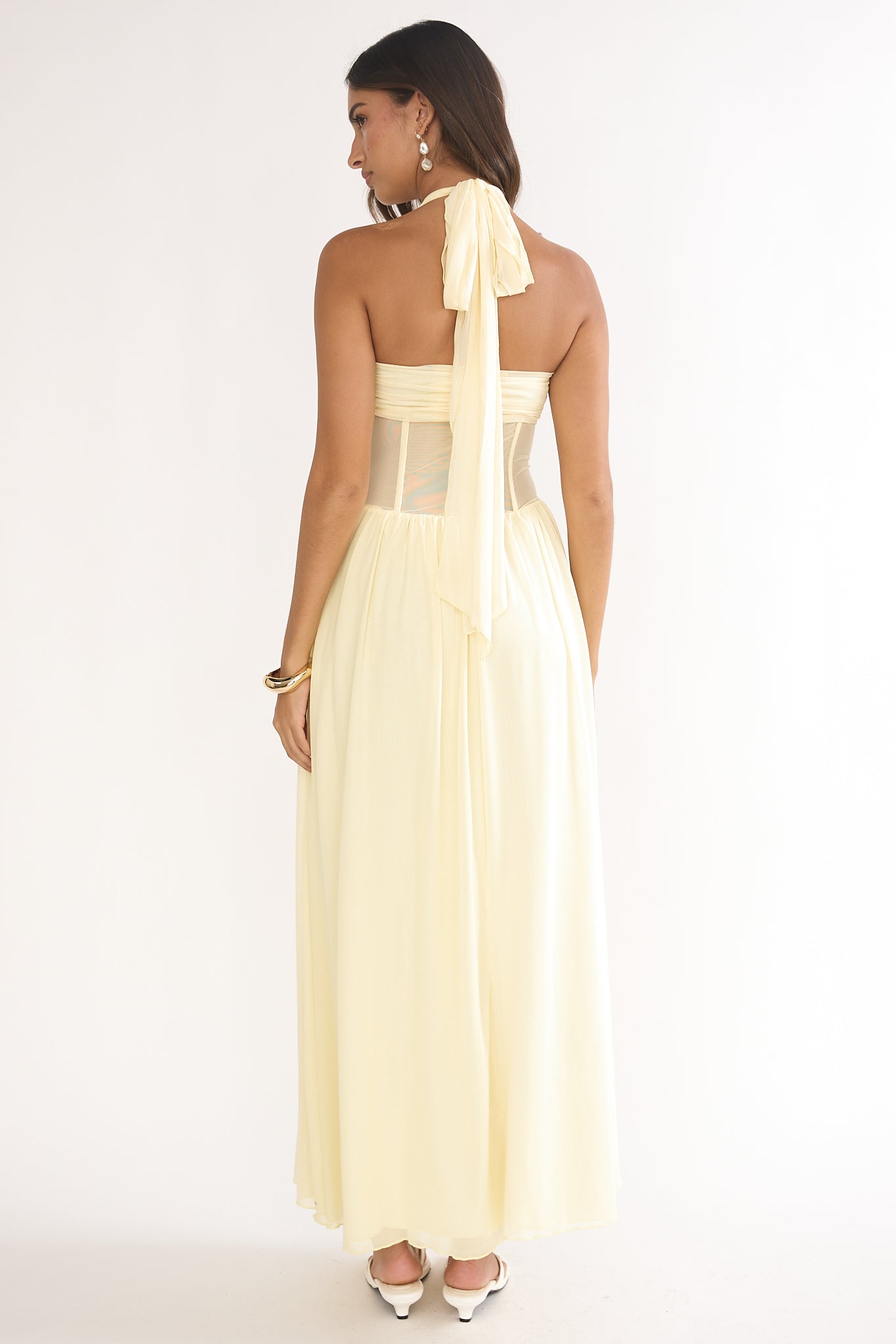 Jovella Halterneck Mesh Dress Butter by Selfie Leslie