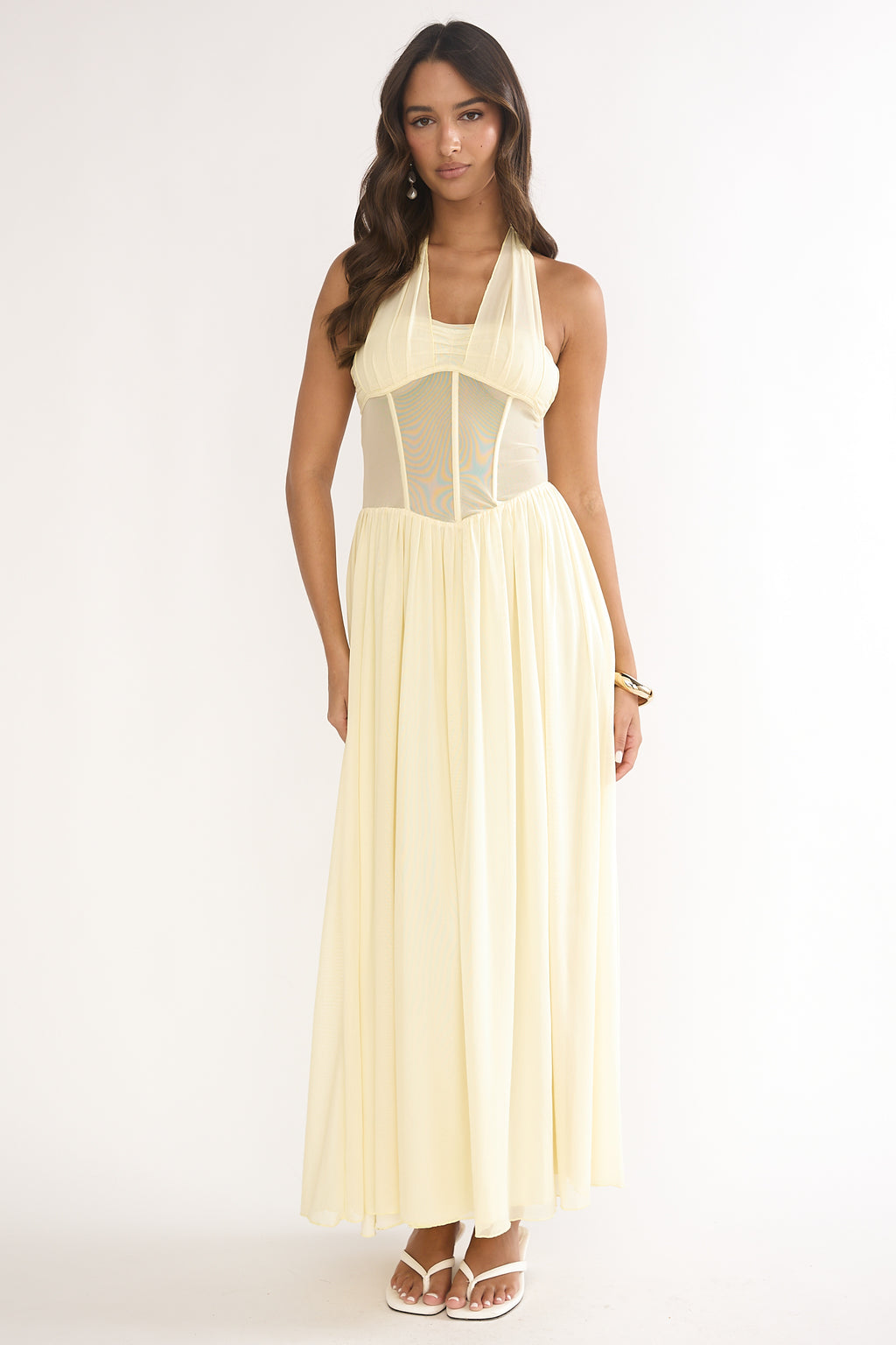 Jovella Halterneck Mesh Dress Butter by Selfie Leslie