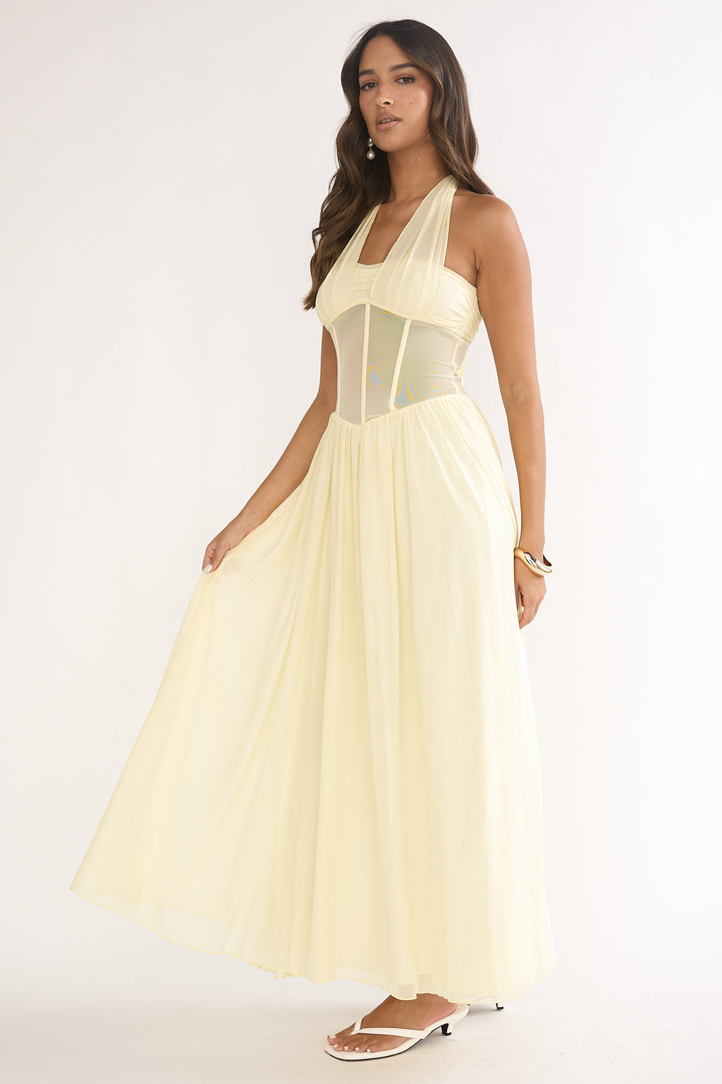 Jovella Halterneck Mesh Dress Butter by Selfie Leslie