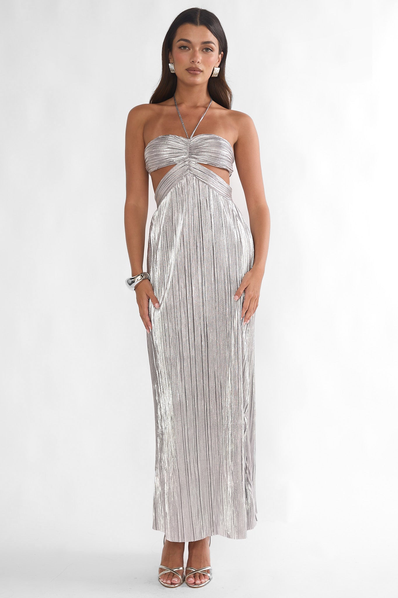 Isle Cut-Out Halterneck Maxi Dress Silver by Selfie Leslie