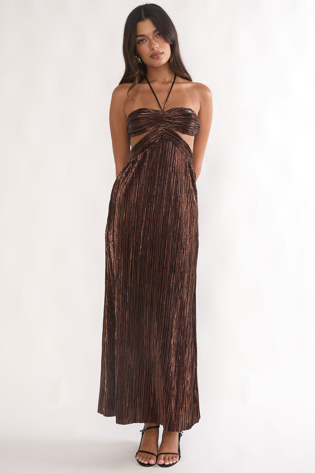Isle Cut-Out Halterneck Maxi Dress Gold by Selfie Leslie