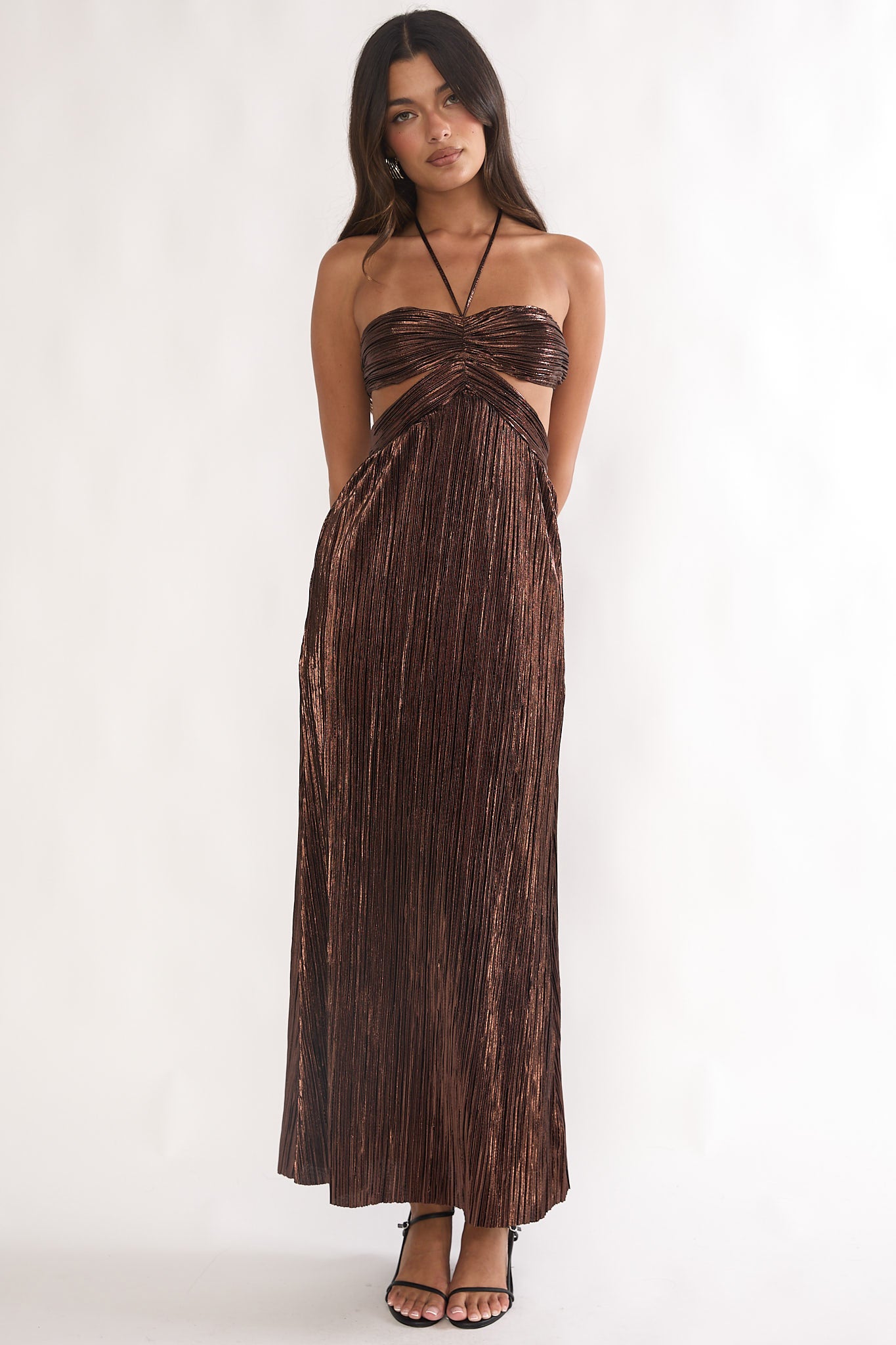 cut out halterneck maxi dress Isle Cut-Out Halterneck Maxi Dress Gold