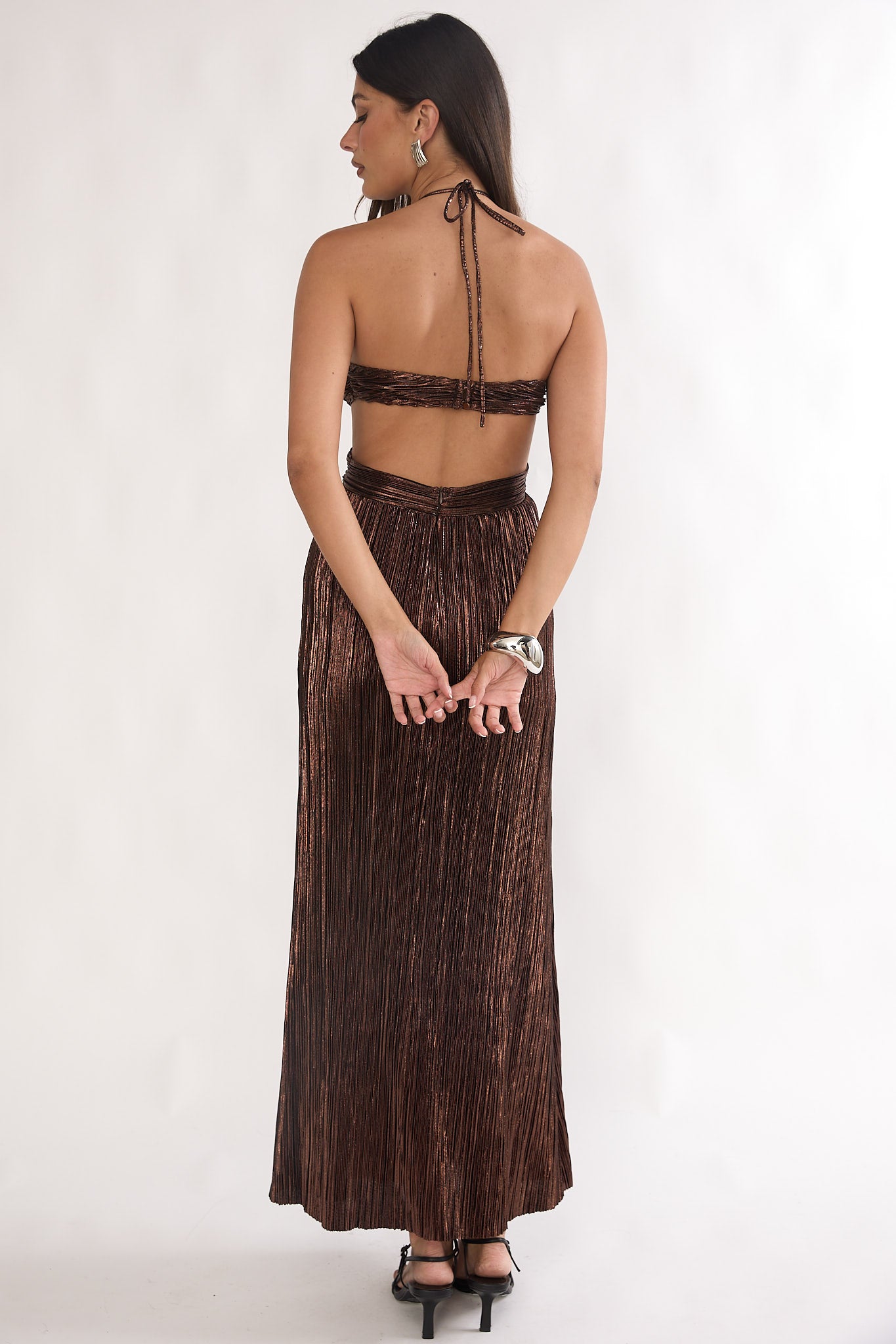 gold cut out maxi dress Adoria Sequin Cut Out Maxi Dress / Gold | MESHKI main image 0