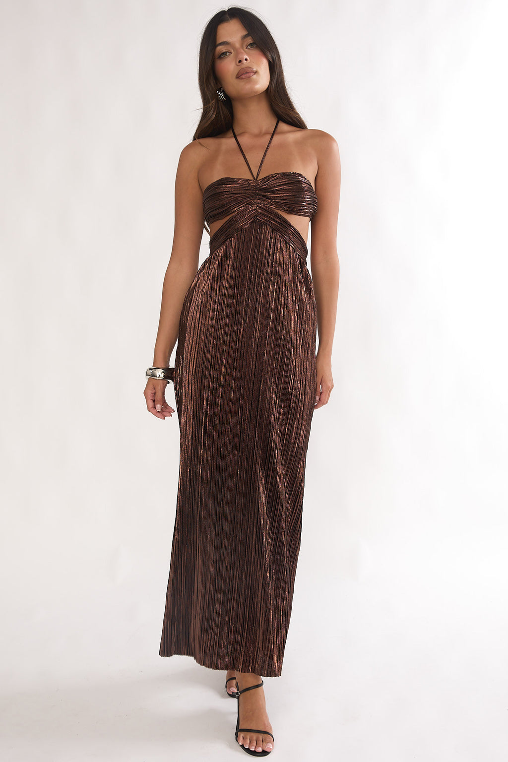 Isle Cut-Out Halterneck Maxi Dress Gold by Selfie Leslie