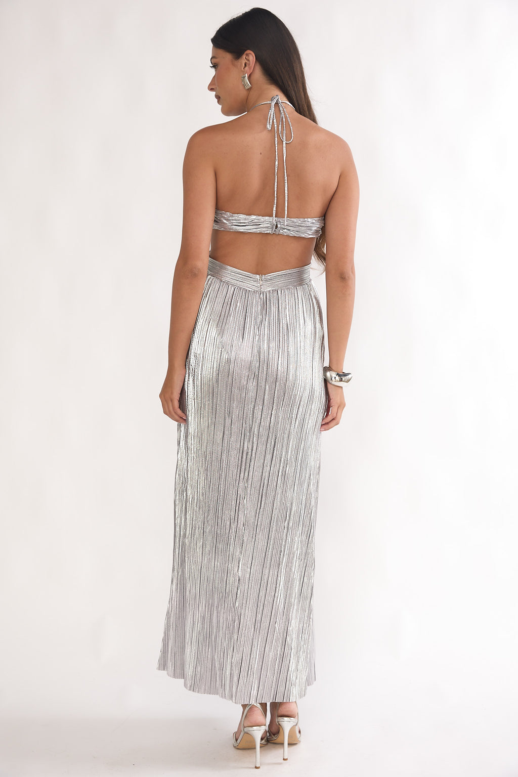 Isle Cut-Out Halterneck Maxi Dress Silver by Selfie Leslie