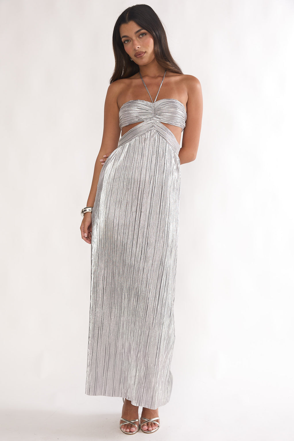 Isle Cut-Out Halterneck Maxi Dress Silver by Selfie Leslie