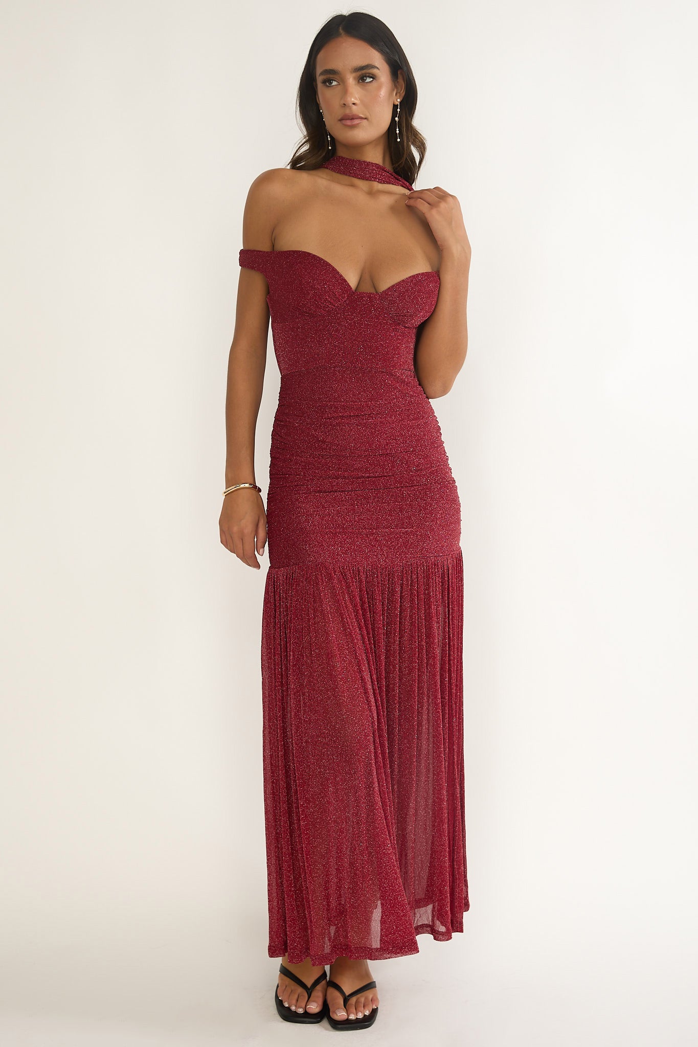 Delora Off-Shoulder Scarf Maxi Dress Red - M Delora Off-Shoulder Scarf Maxi Dress Red - M