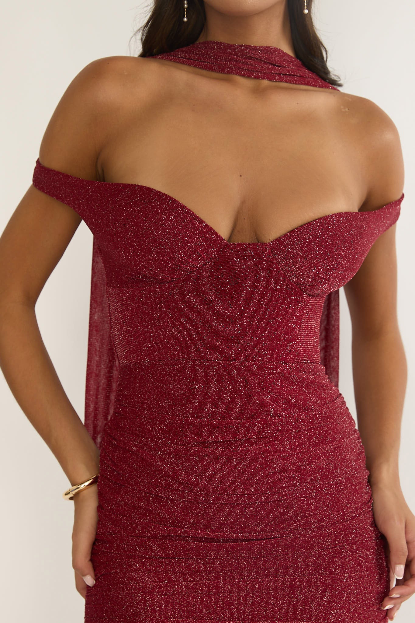 Delora Off-Shoulder Scarf Maxi Dress Red by Selfie Leslie