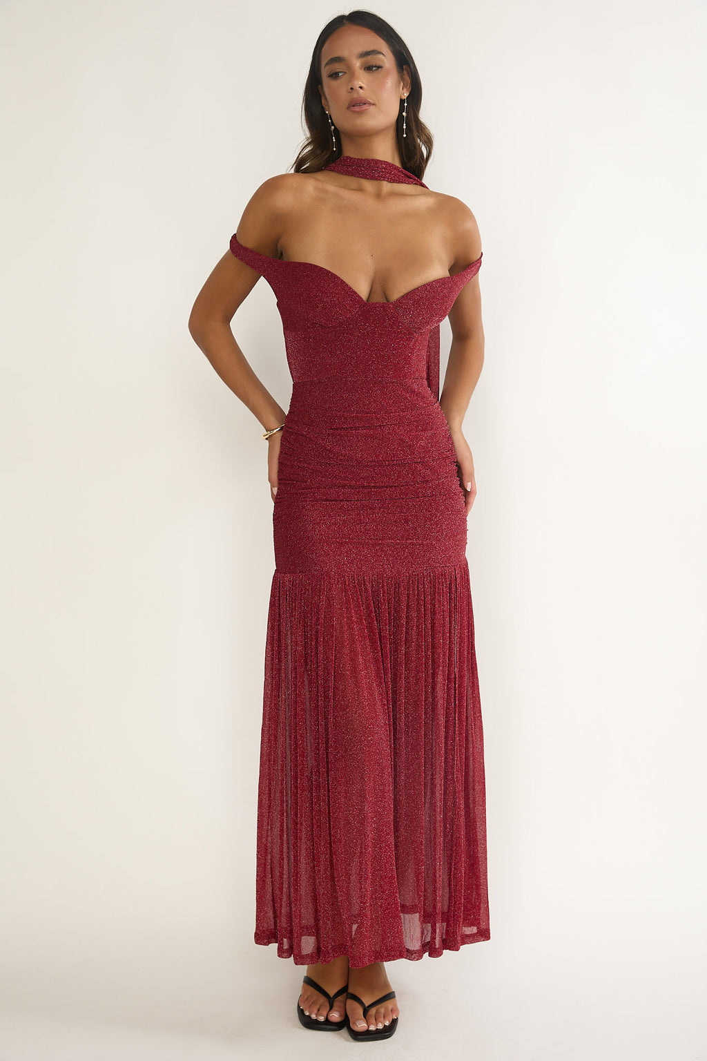 Delora Off-Shoulder Scarf Maxi Dress Red by Selfie Leslie