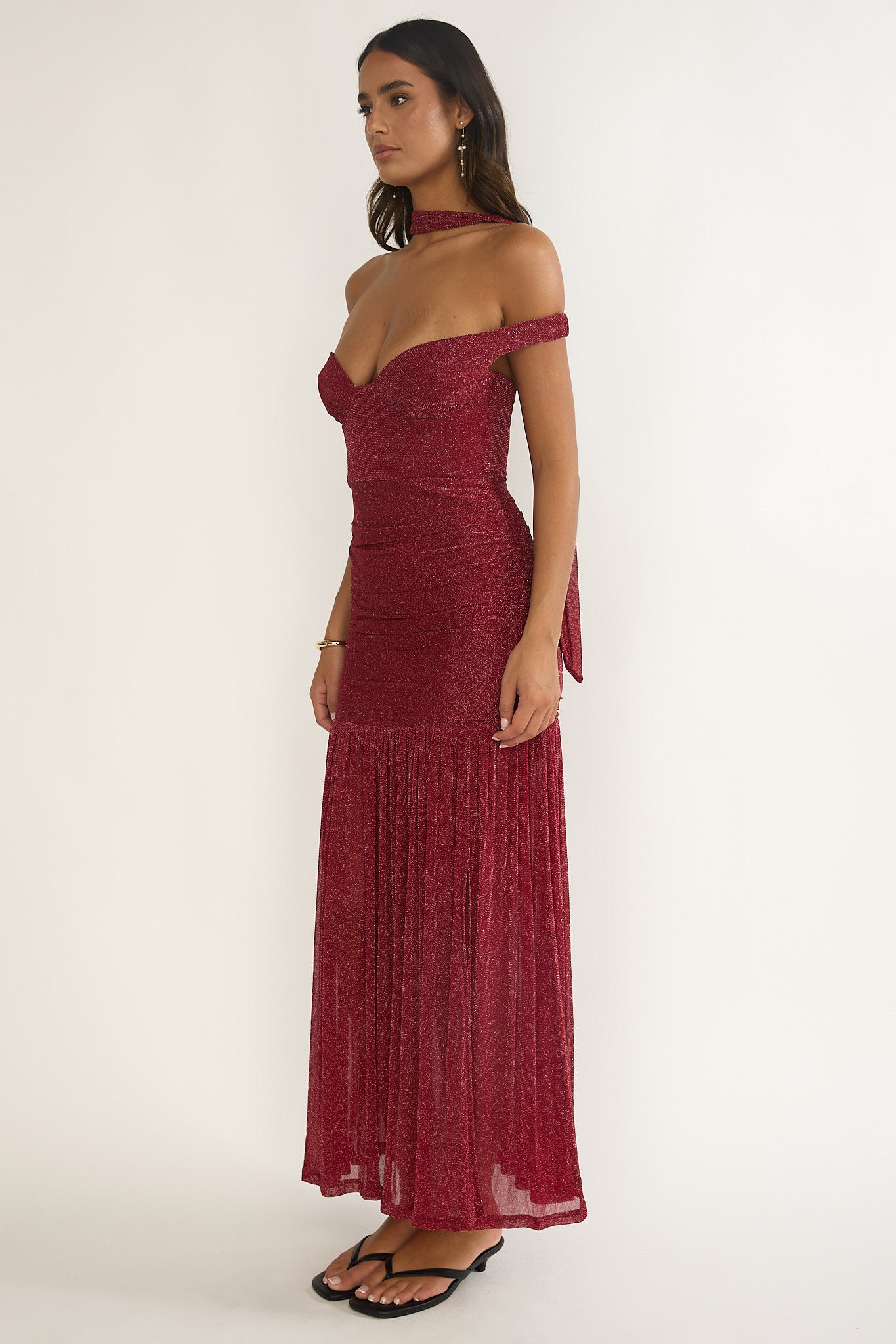 Delora Off-Shoulder Scarf Maxi Dress Red by Selfie Leslie