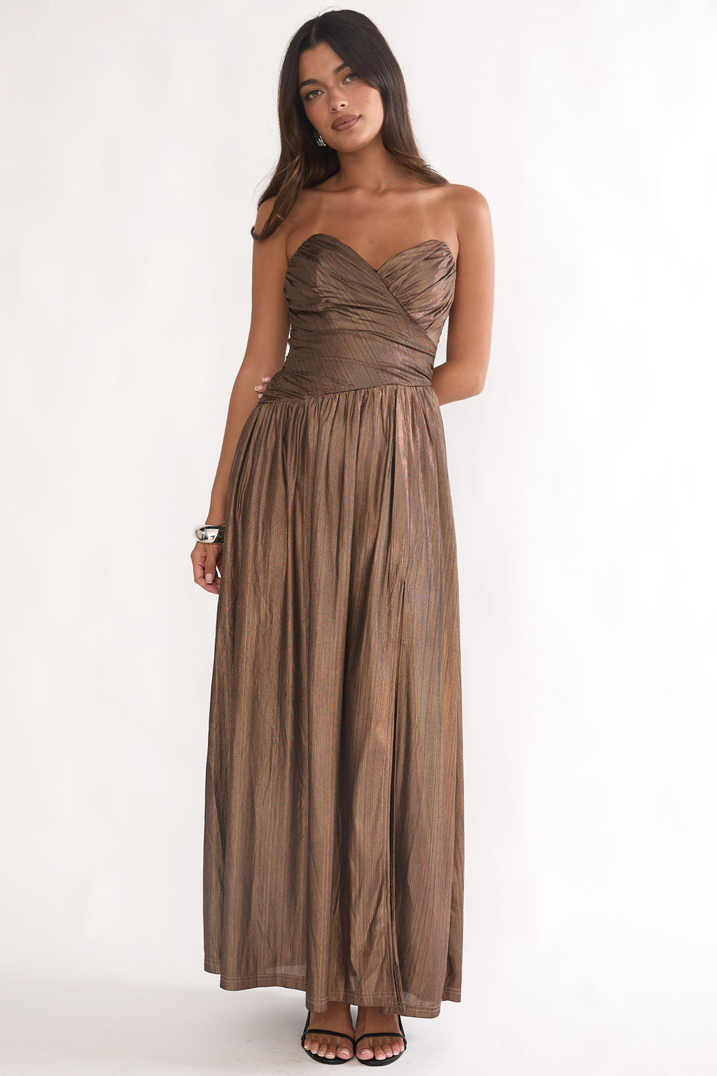 Marin Pointed Sweetheart Maxi Dress Gold by Selfie Leslie