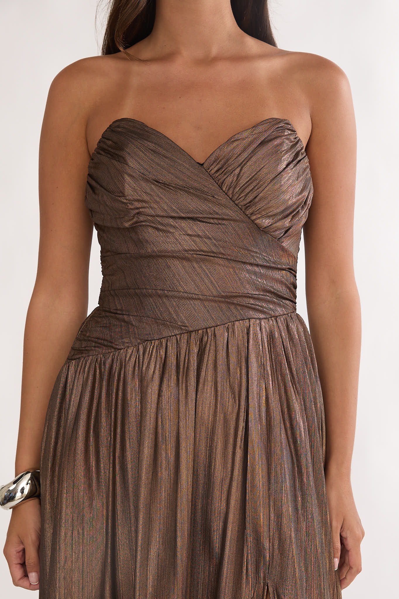 Marin Pointed Sweetheart Maxi Dress Gold by Selfie Leslie