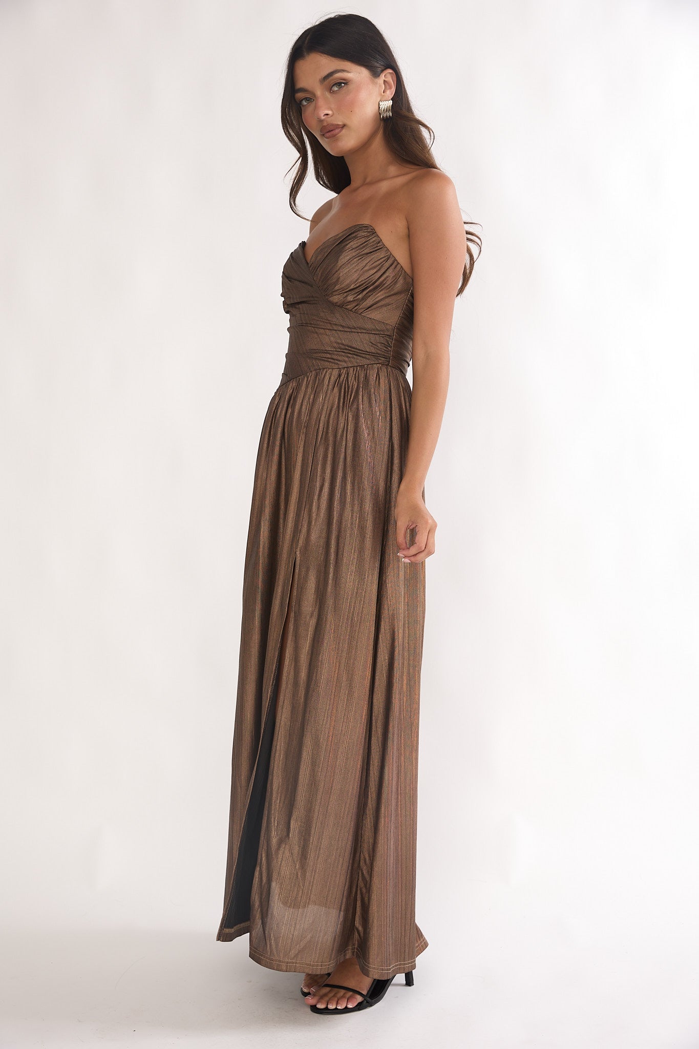 Marin Pointed Sweetheart Maxi Dress Gold by Selfie Leslie