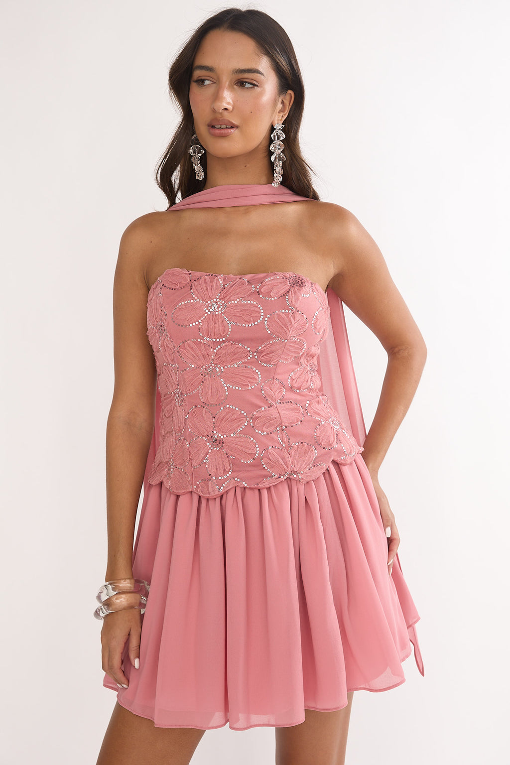 Sunset Serenade Elasticated Waist Mini Skirt Rose by Selfie Leslie