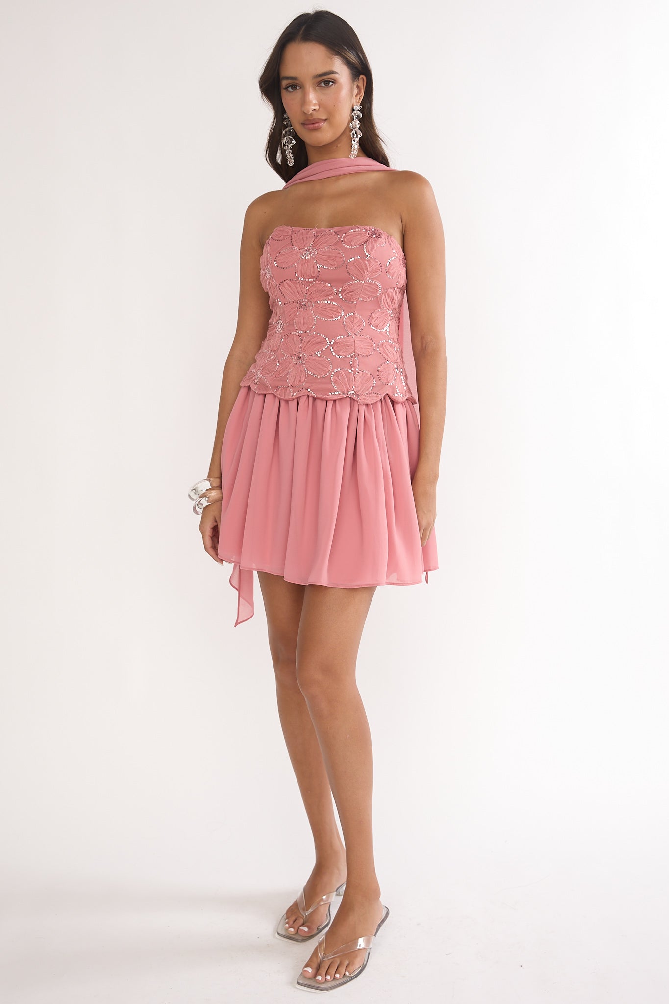 Sunset Serenade Elasticated Waist Mini Skirt Rose by Selfie Leslie