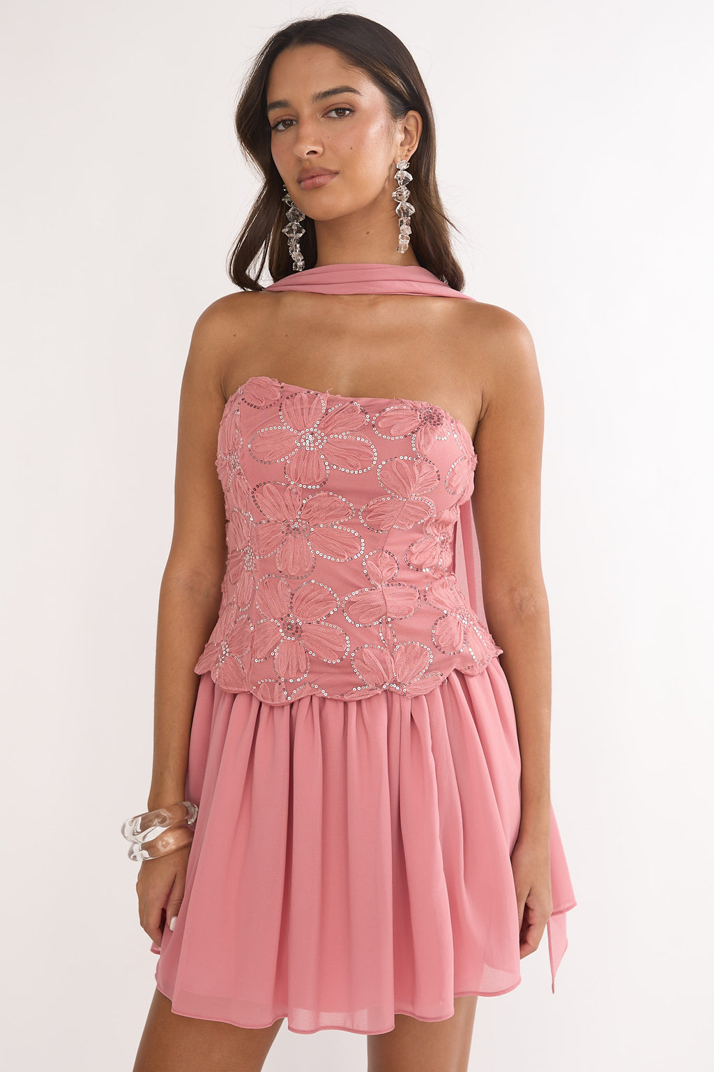 Sunset Serenade Elasticated Waist Mini Skirt Rose by Selfie Leslie