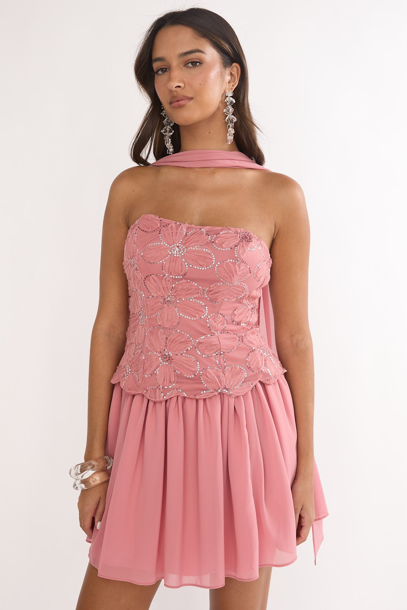 Sunset Serenade Elasticated Waist Mini Skirt Rose by Selfie Leslie